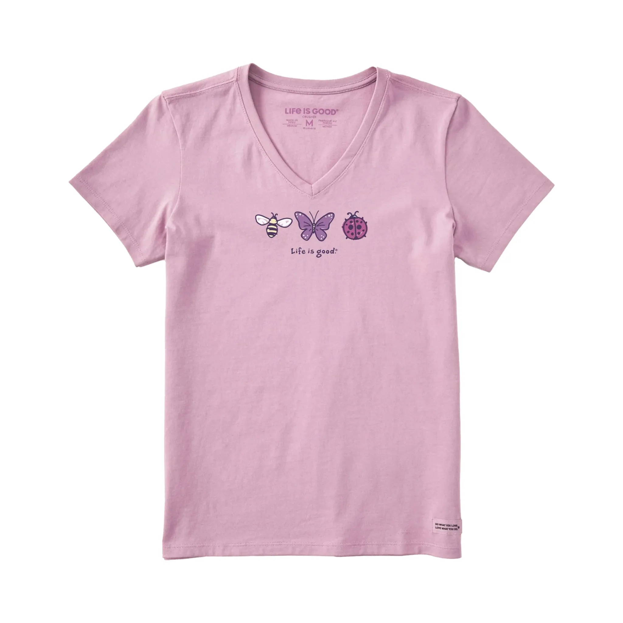 Life Is Good Women's Three Insects Short Sleeve Crusher Vee - Violet Purple CrossBackDesign Wear Resistant Edge