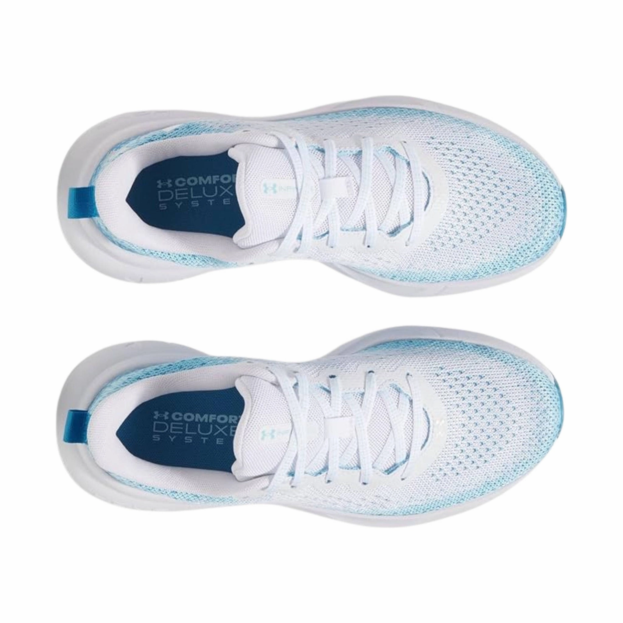 Adaptive Lacing Technology Trendy Under Armour Women's Infinite Running Shoes - White/Ether Blue/White