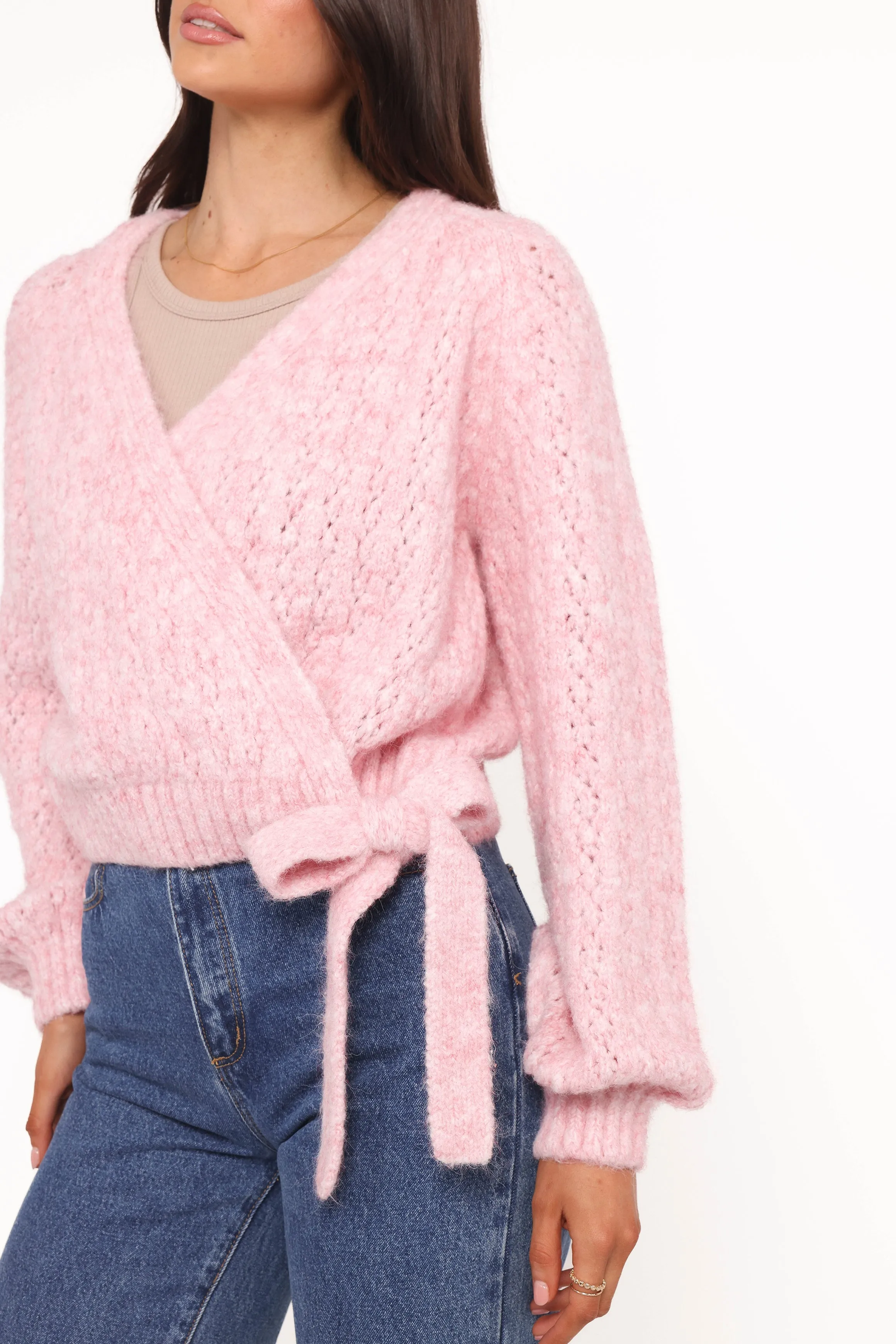 Non Restrictive Etta Ballet Wrap Knit Sweater - Pink