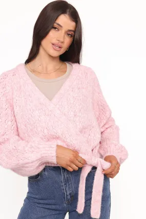 Smooth zipper closure Cozy Comfort Etta Ballet Wrap Knit Sweater - Pink