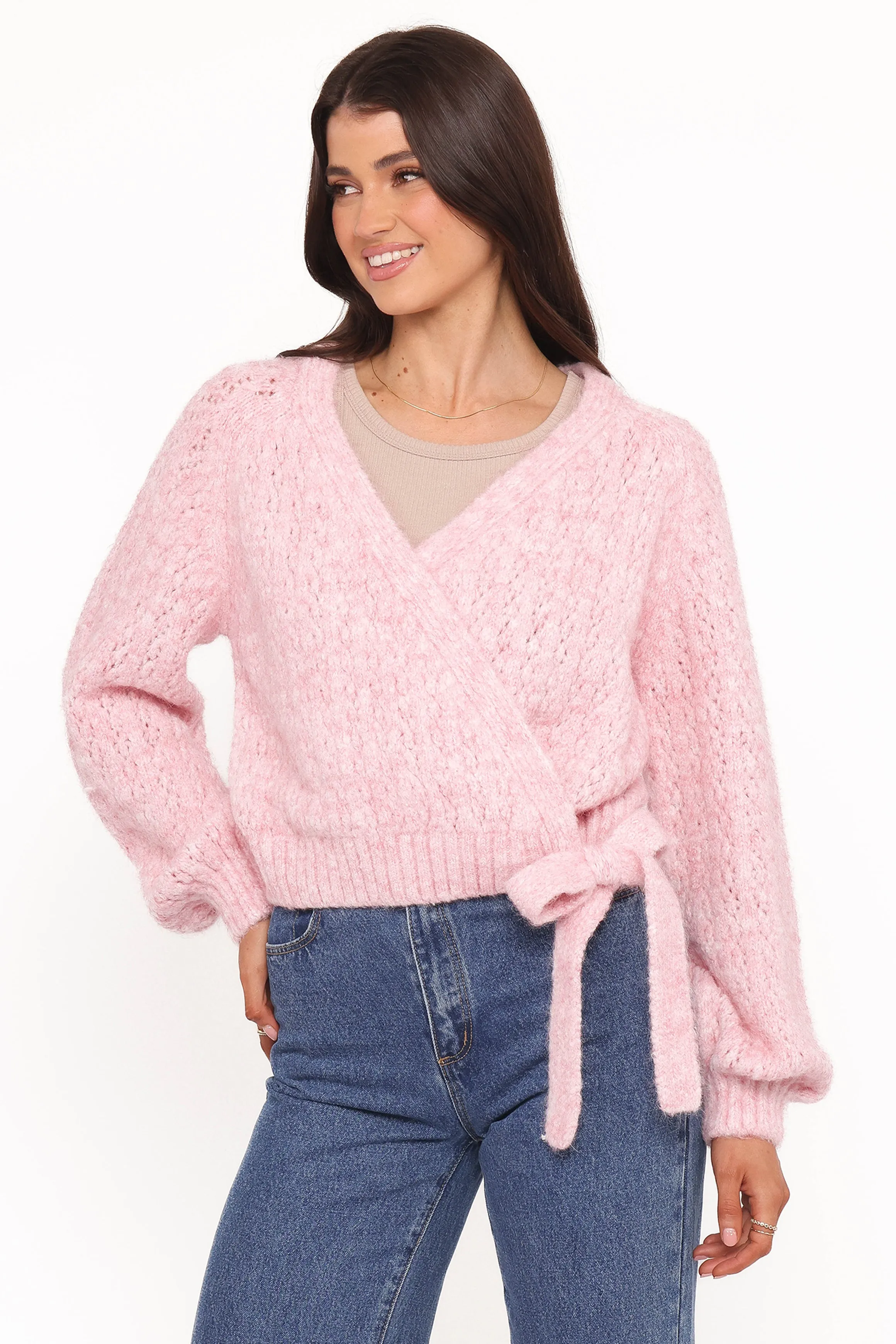 Etta Ballet Wrap Knit Sweater - Pink Sublimation Print Resistant