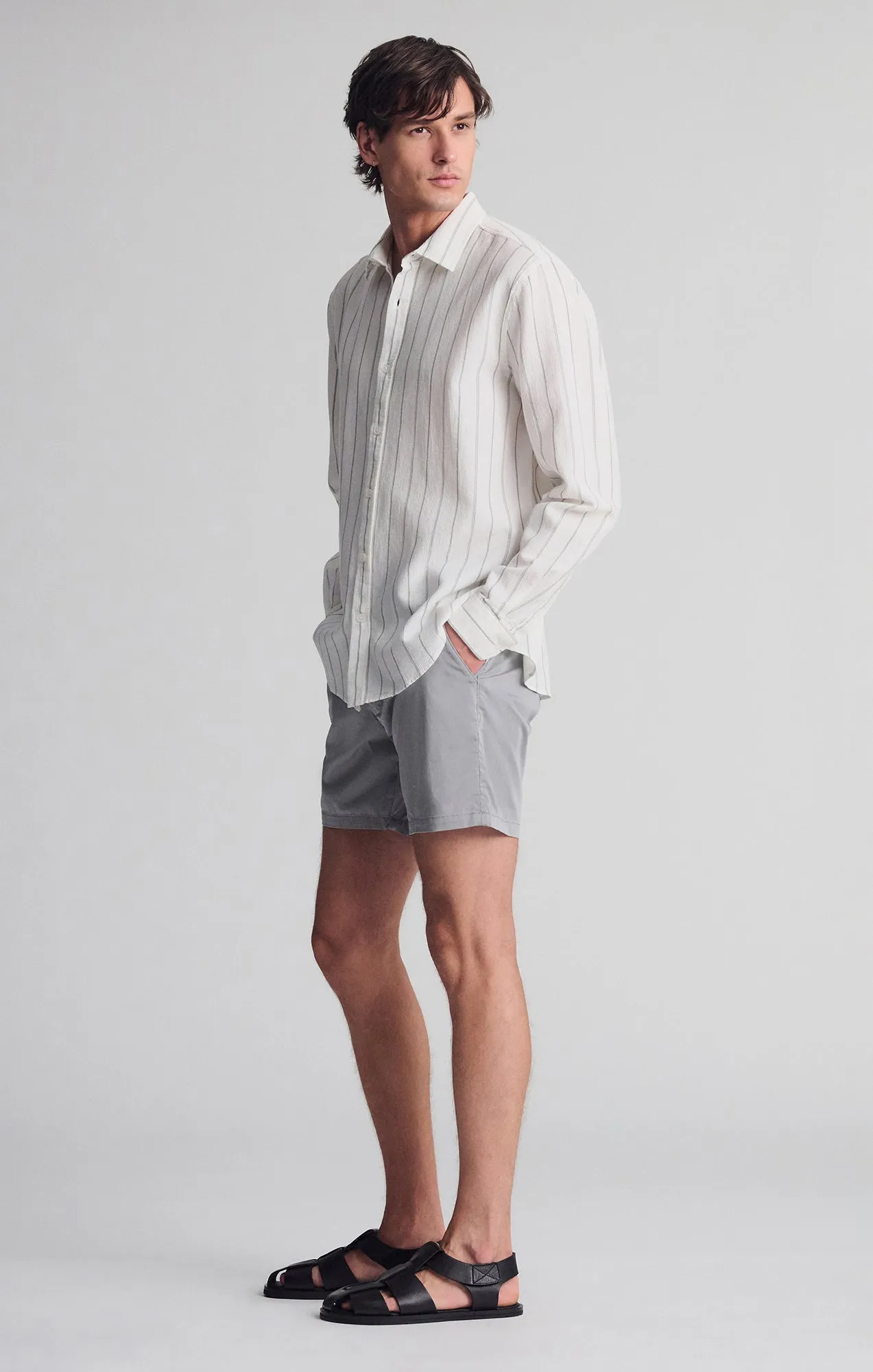 Polo Style Casual Wear STRIPED LONG SLEEVE BUTTON-UP SHIRT IN AGAVE GREEN