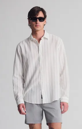 STRIPED LONG SLEEVE BUTTON-UP SHIRT IN AGAVE GREEN Odor control