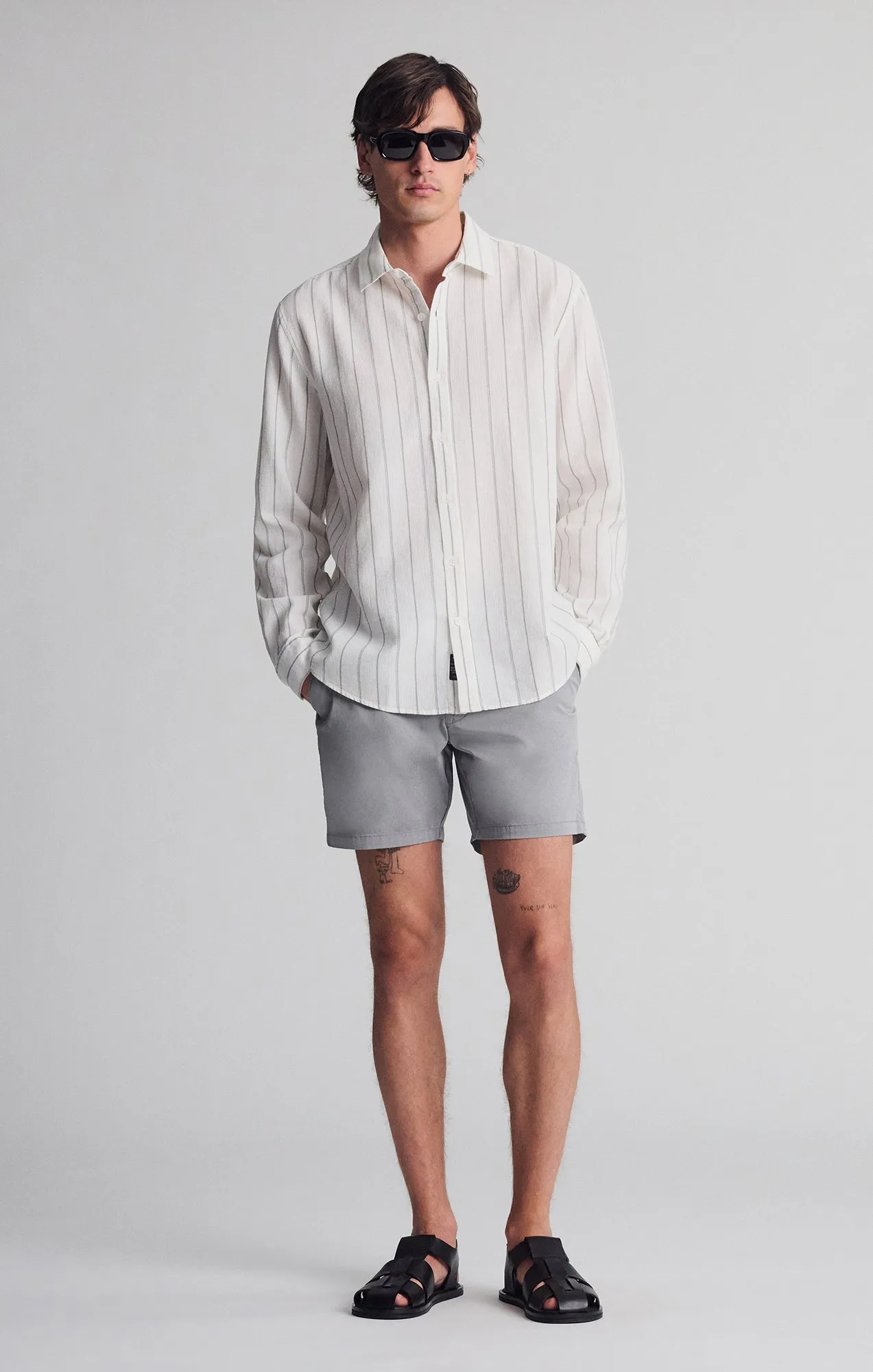 Smooth Stitch Pattern Midweight Textile STRIPED LONG SLEEVE BUTTON-UP SHIRT IN AGAVE GREEN