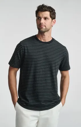 EasyCare Fabric Cozy Layer Fit STRIPED SHORT SLEEVE CREW NECK T-SHIRT IN JET BLACK