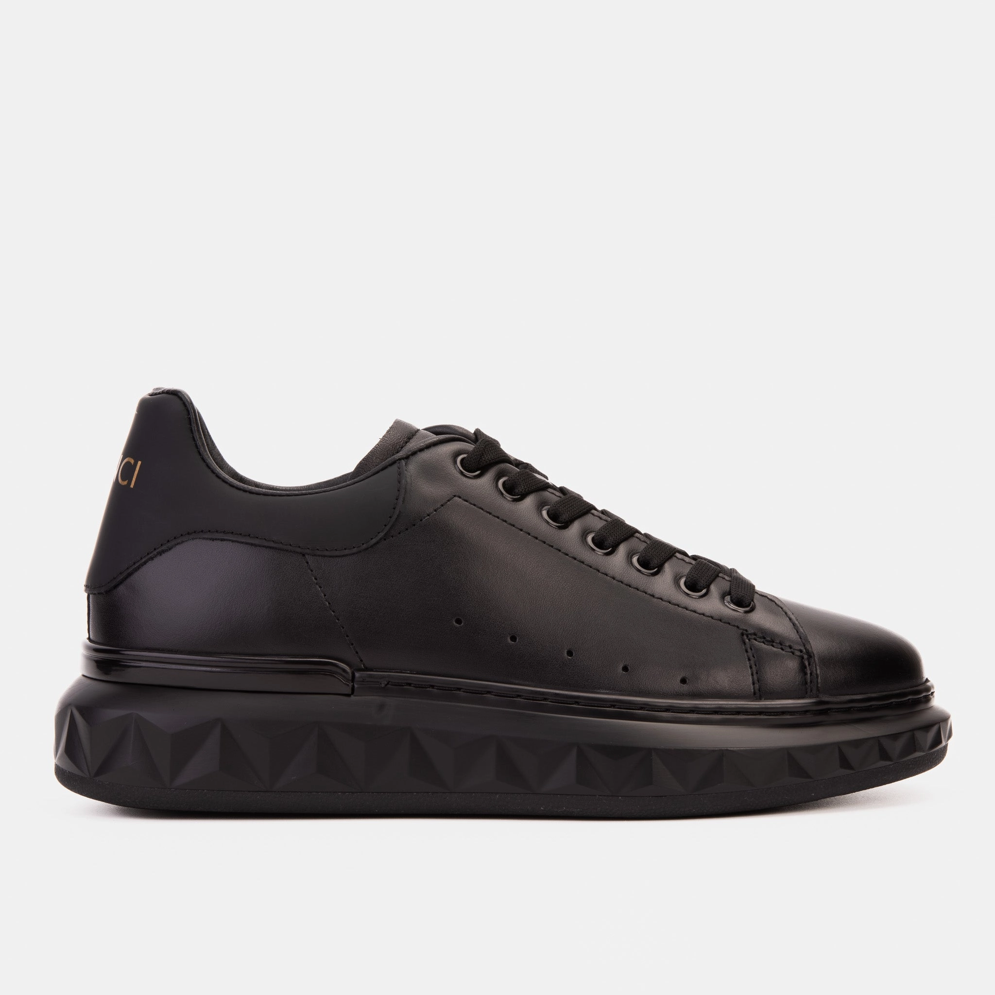 The Linq Black Leather Men Sneaker Textured Upper Slip Zone
