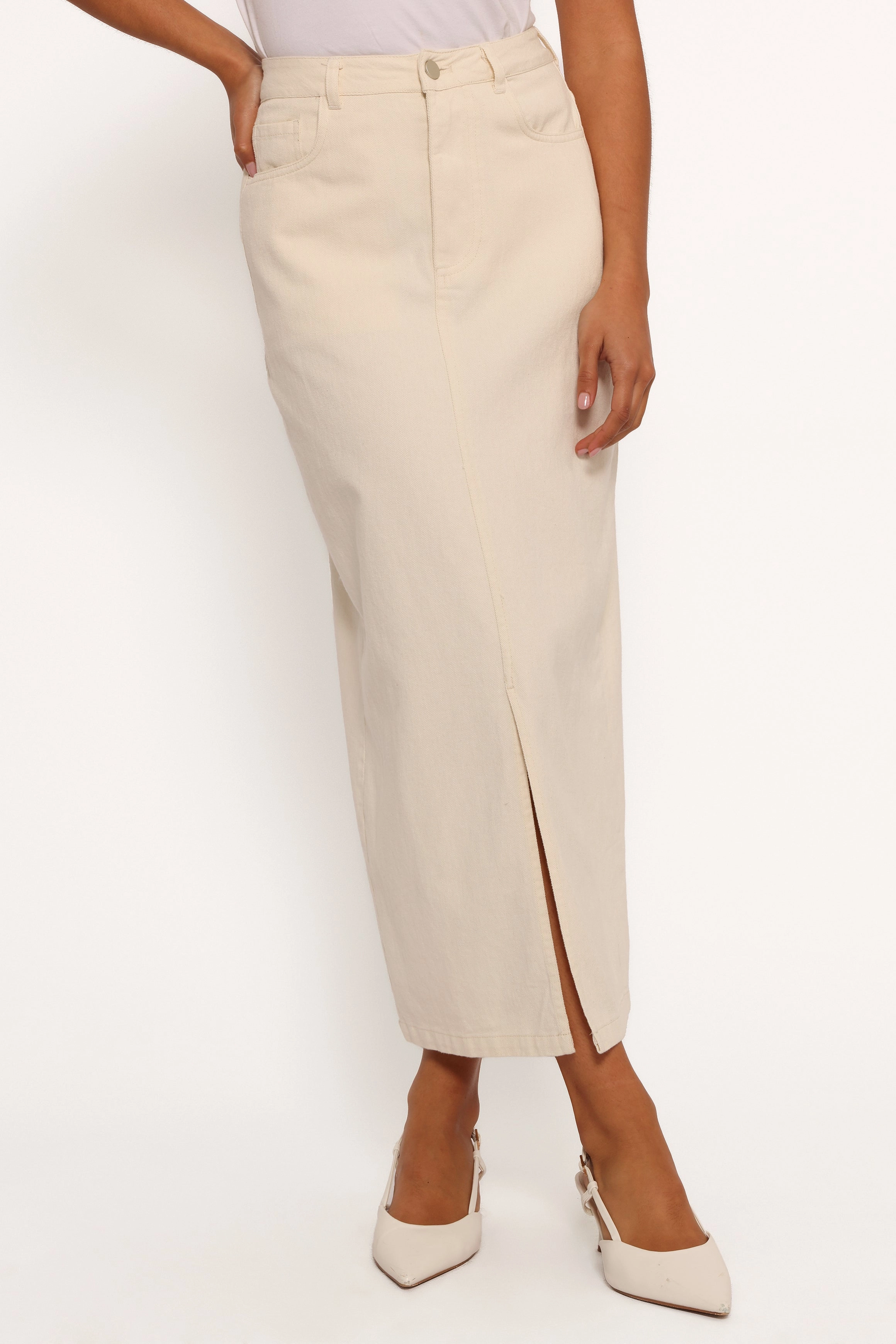 Kellen Corduroy Midi SKirt - Cream Luxury Finish Core Collection