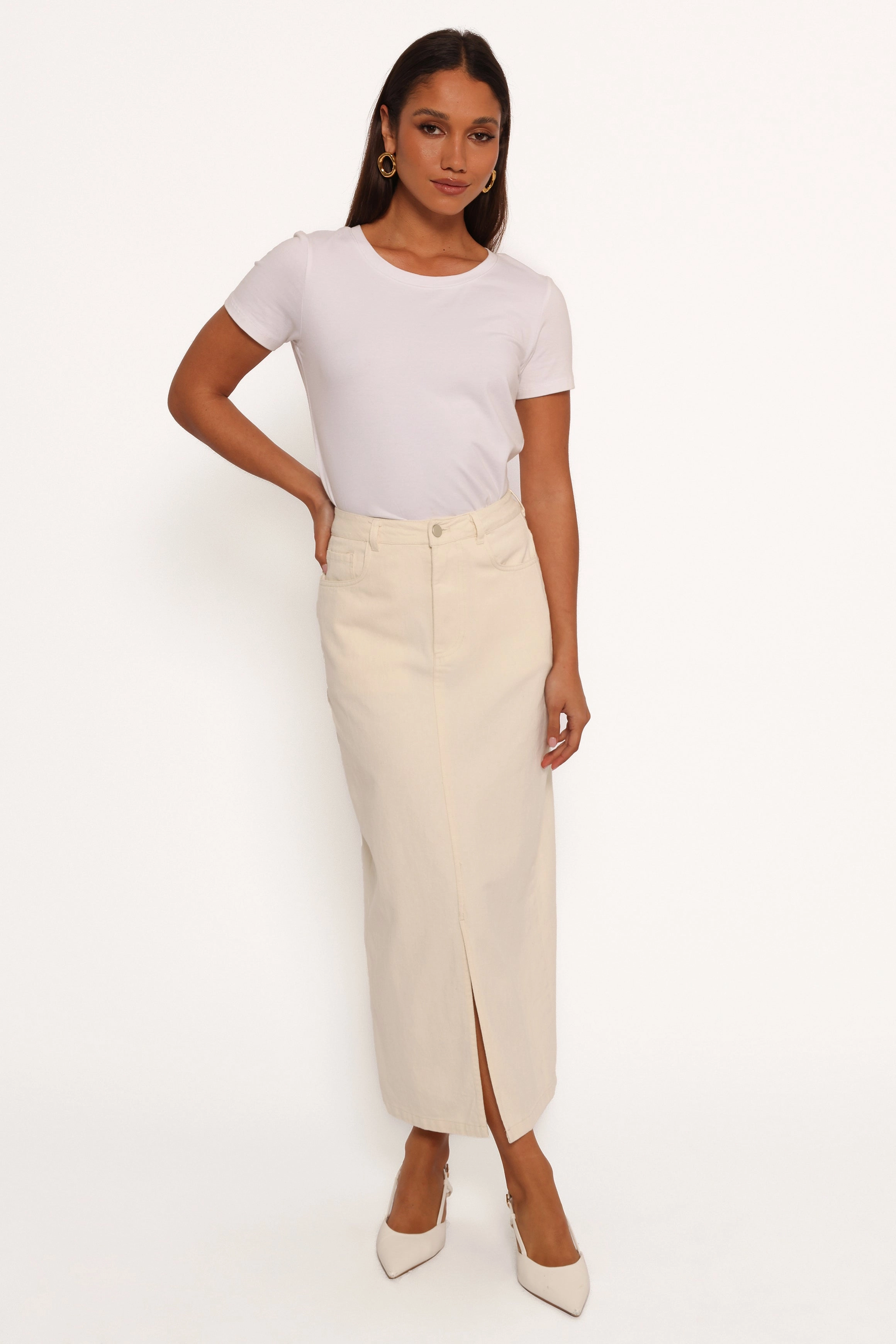 Kellen Corduroy Midi SKirt - Cream Stylish Finish