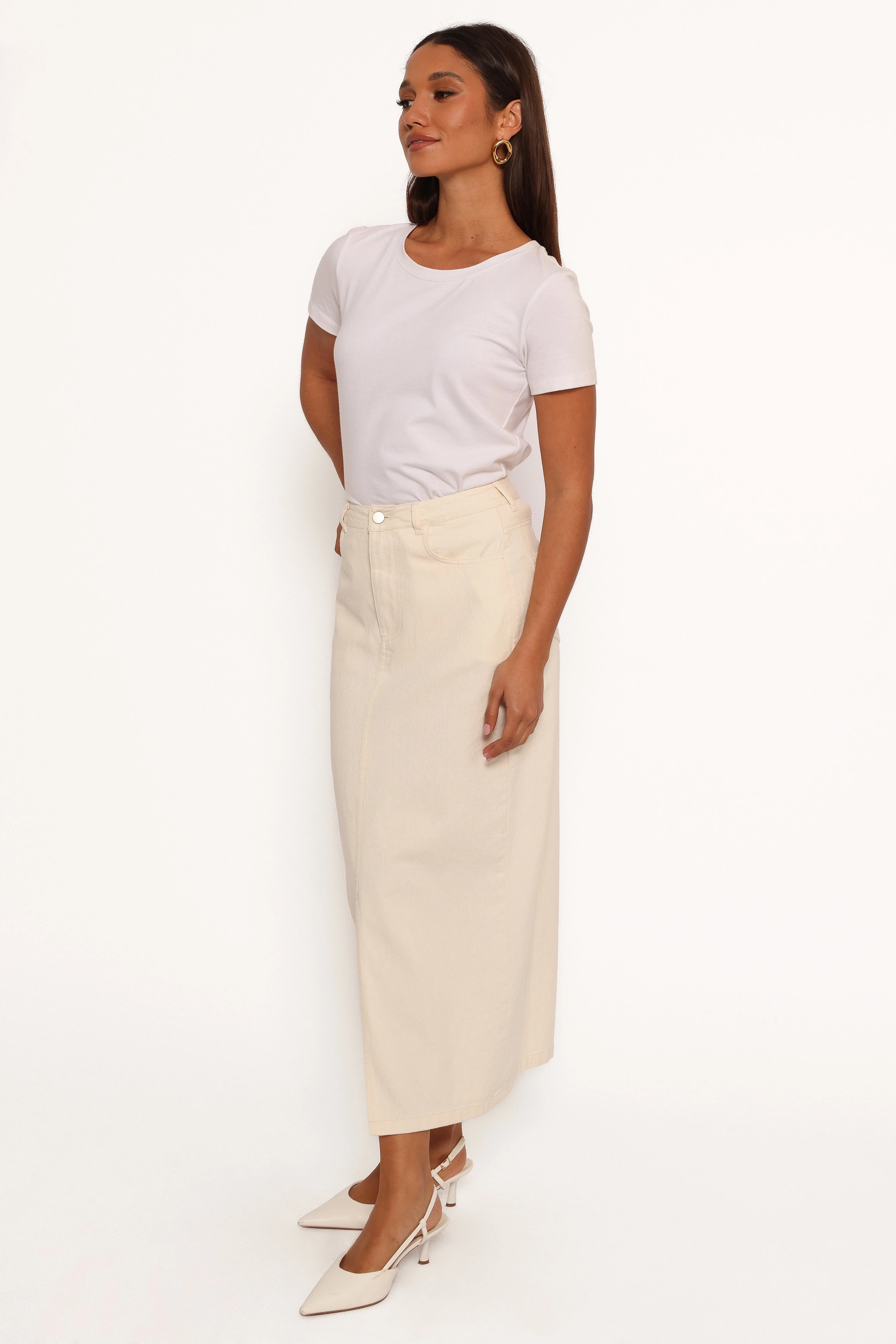 Kellen Corduroy Midi SKirt - Cream Tiered Design