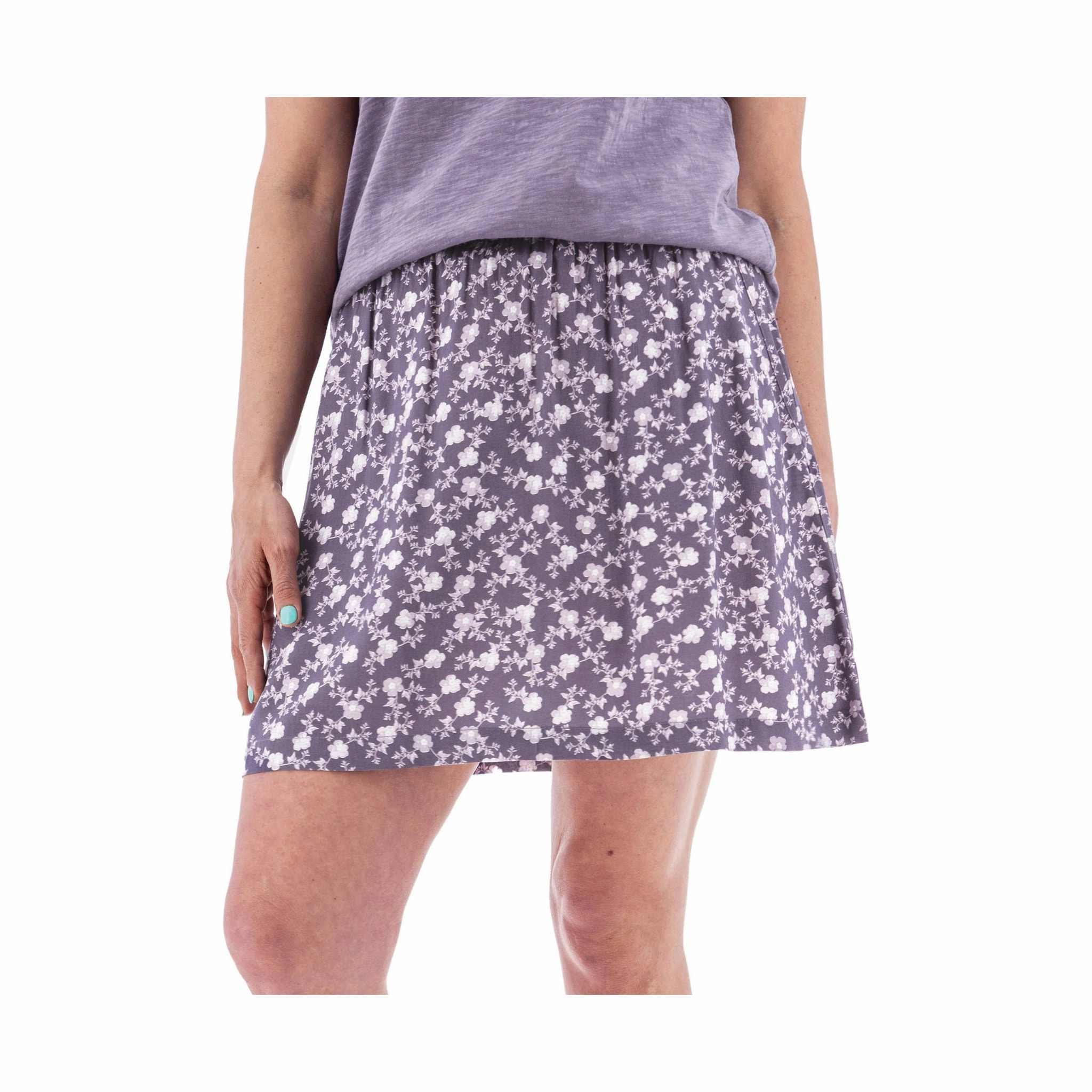 Old Ranch Women's Fleur Pull On Print Skirt - Purple Sage Draped Silhouette