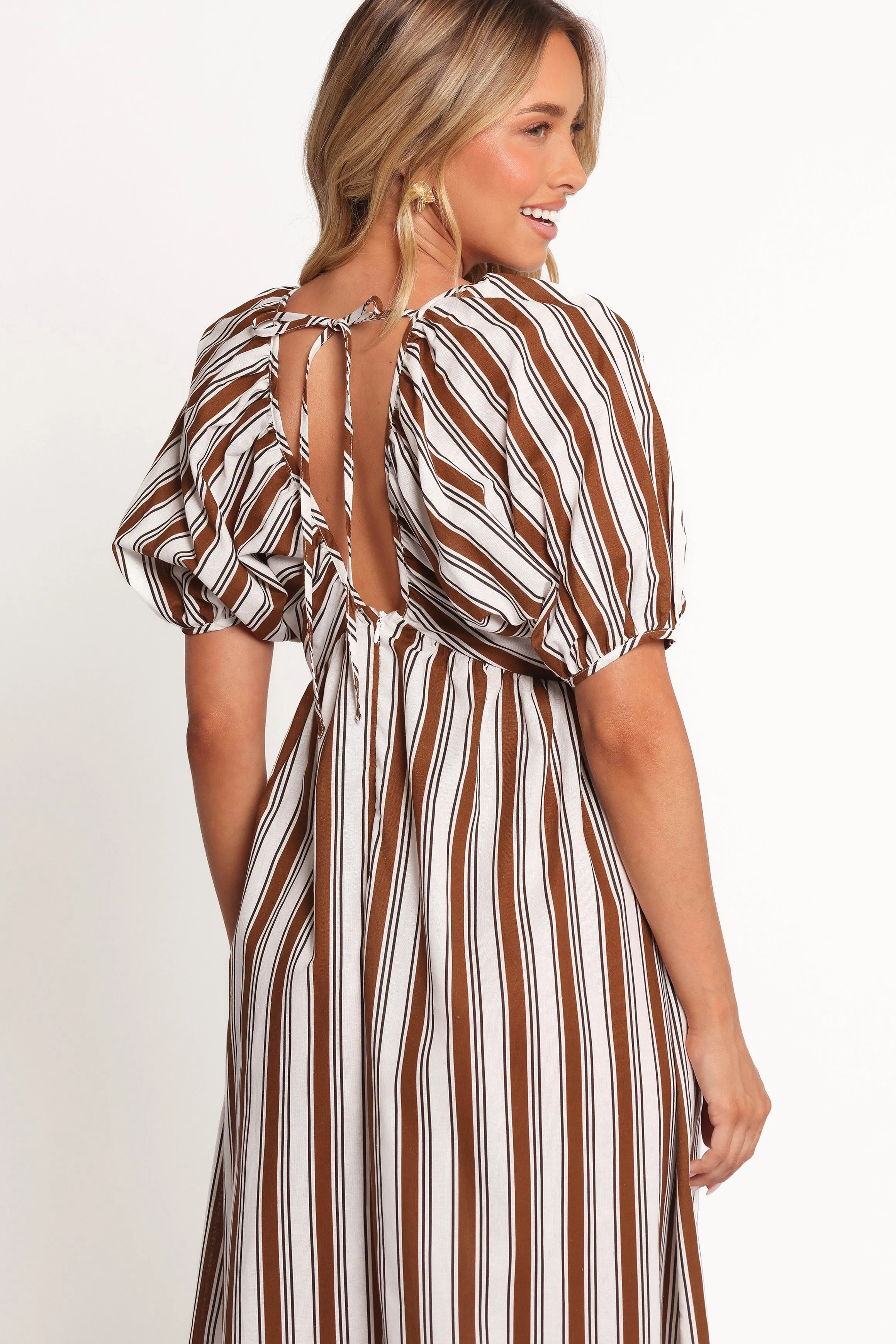 Sullivan Puff Sleeve Maxi Dress - Chocolate Stripe Season Ready Night Appeal