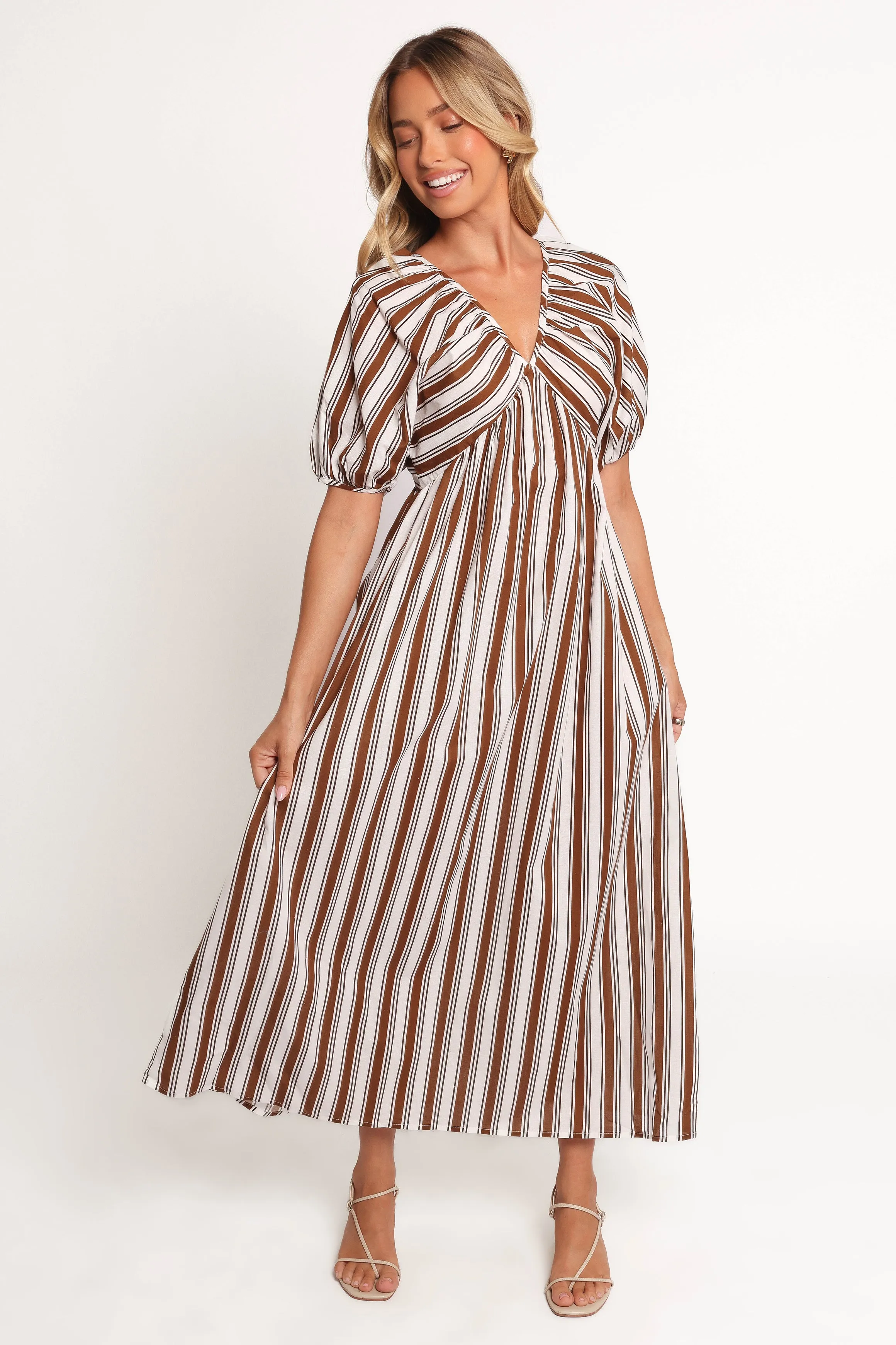 Sullivan Puff Sleeve Maxi Dress - Chocolate Stripe Quick Match