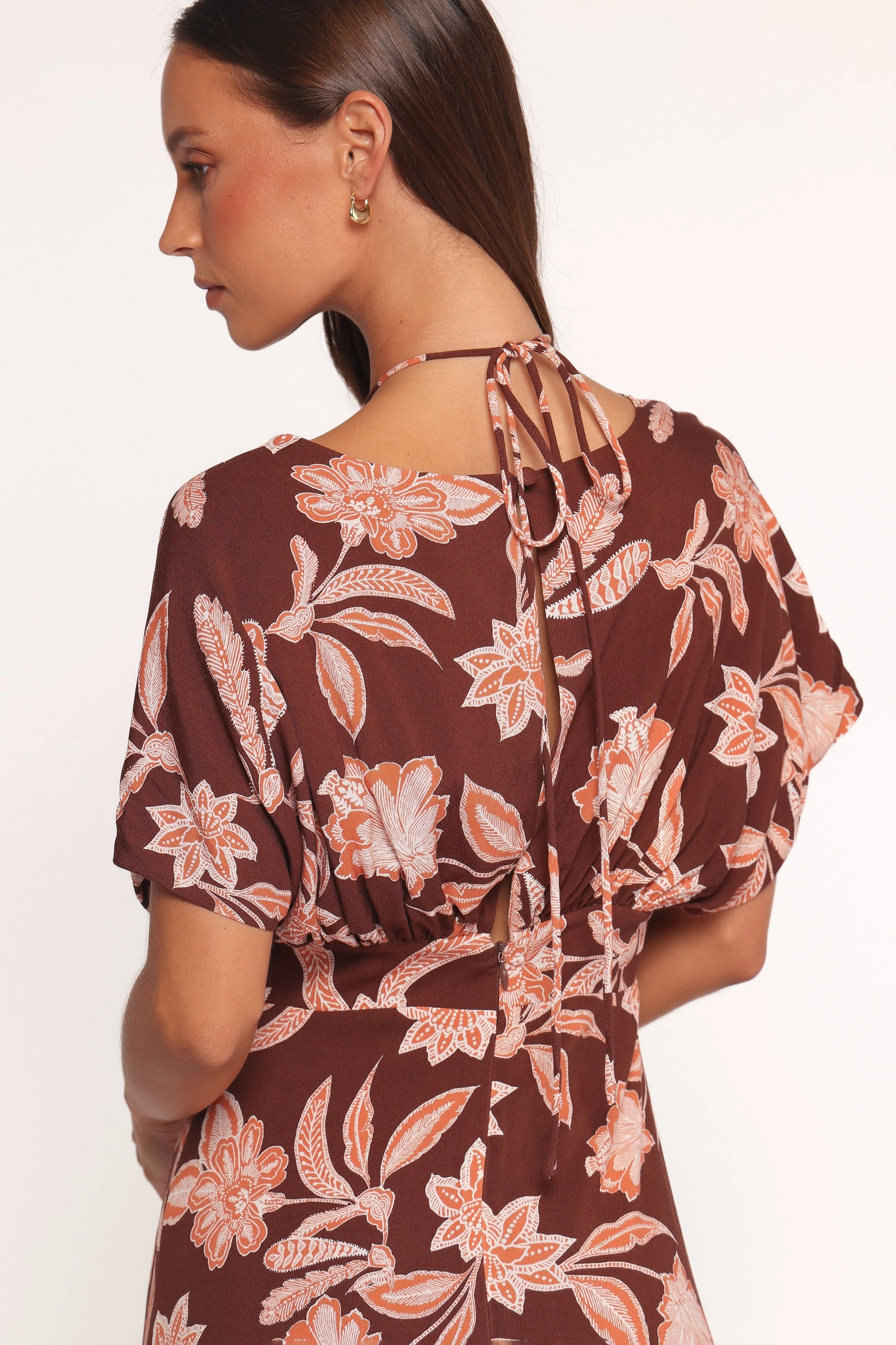 Yolande Midi Dress - Orange Floral warm tones Light and Comfortable Wear