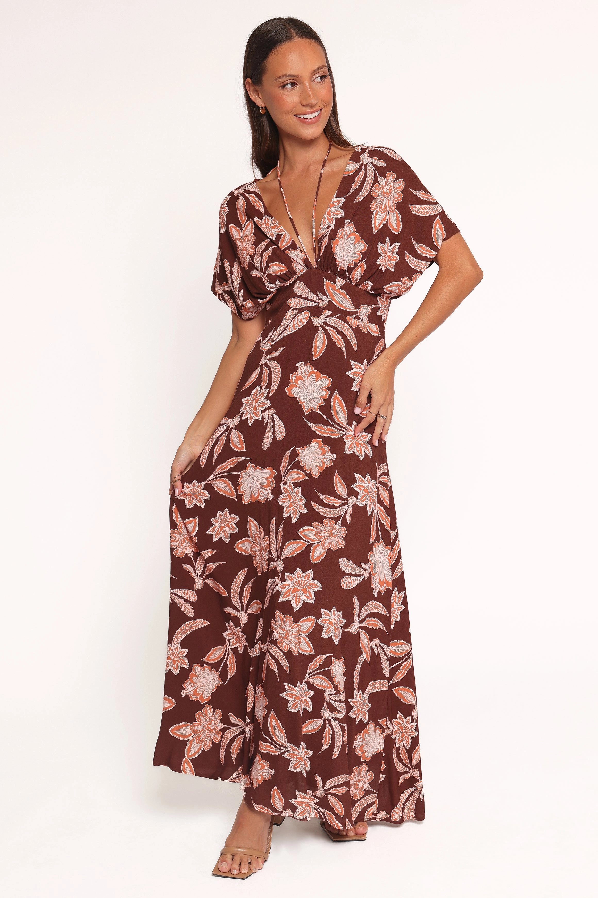 Designer-Label Yolande Midi Dress - Orange Floral
