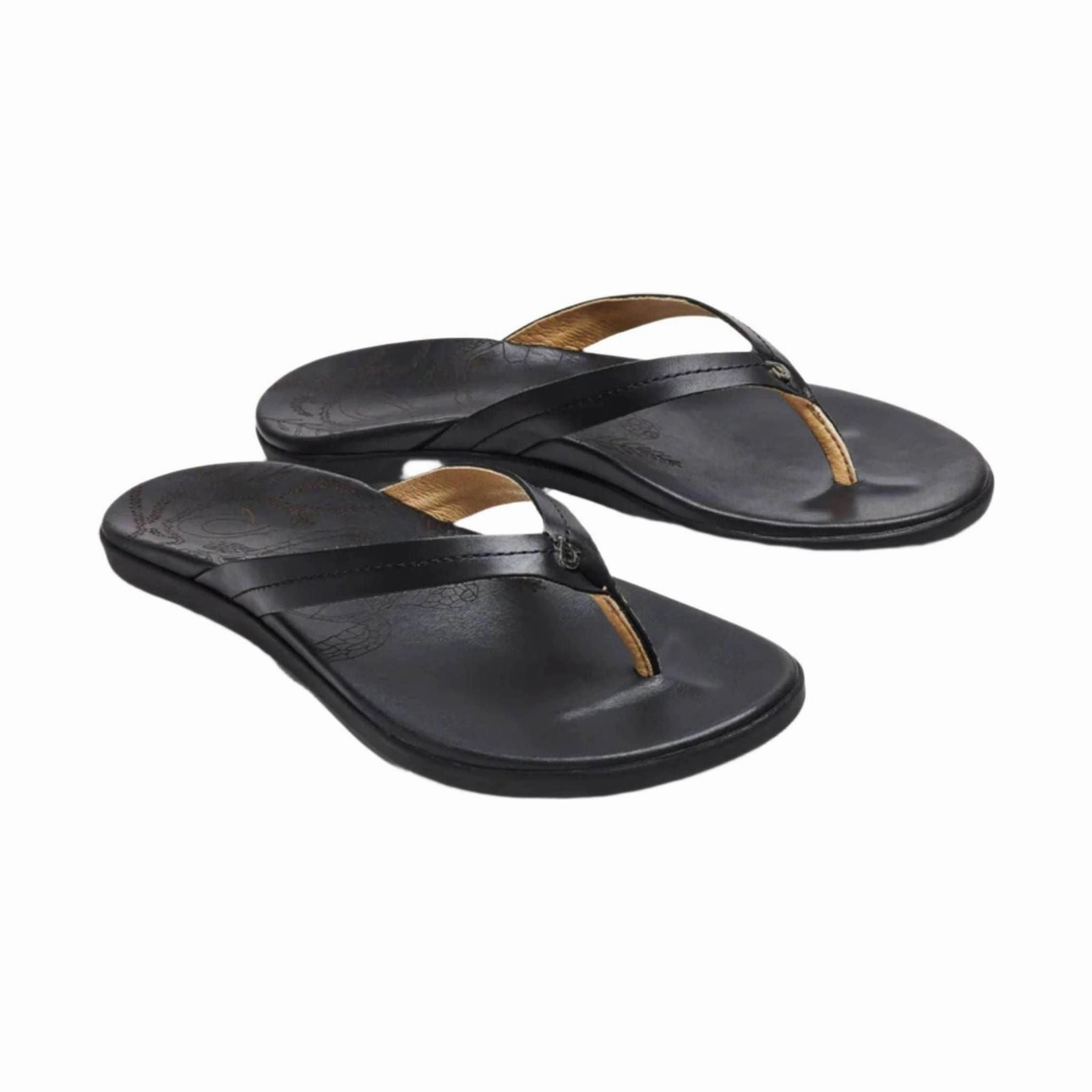 Adjustable Design Heel Cup Support OluKai Women's Honu Leather Beach Sandals - Black