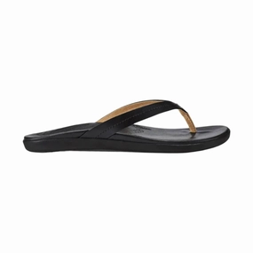 Breathable Footwear OluKai Women's Honu Leather Beach Sandals - Black