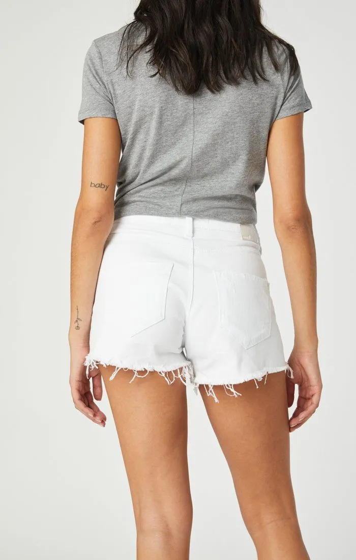 ROSIE BOYFRIEND SHORT IN WHITE RIPPED STRETCH Sporty Fit Design Abrasion Resistant Material