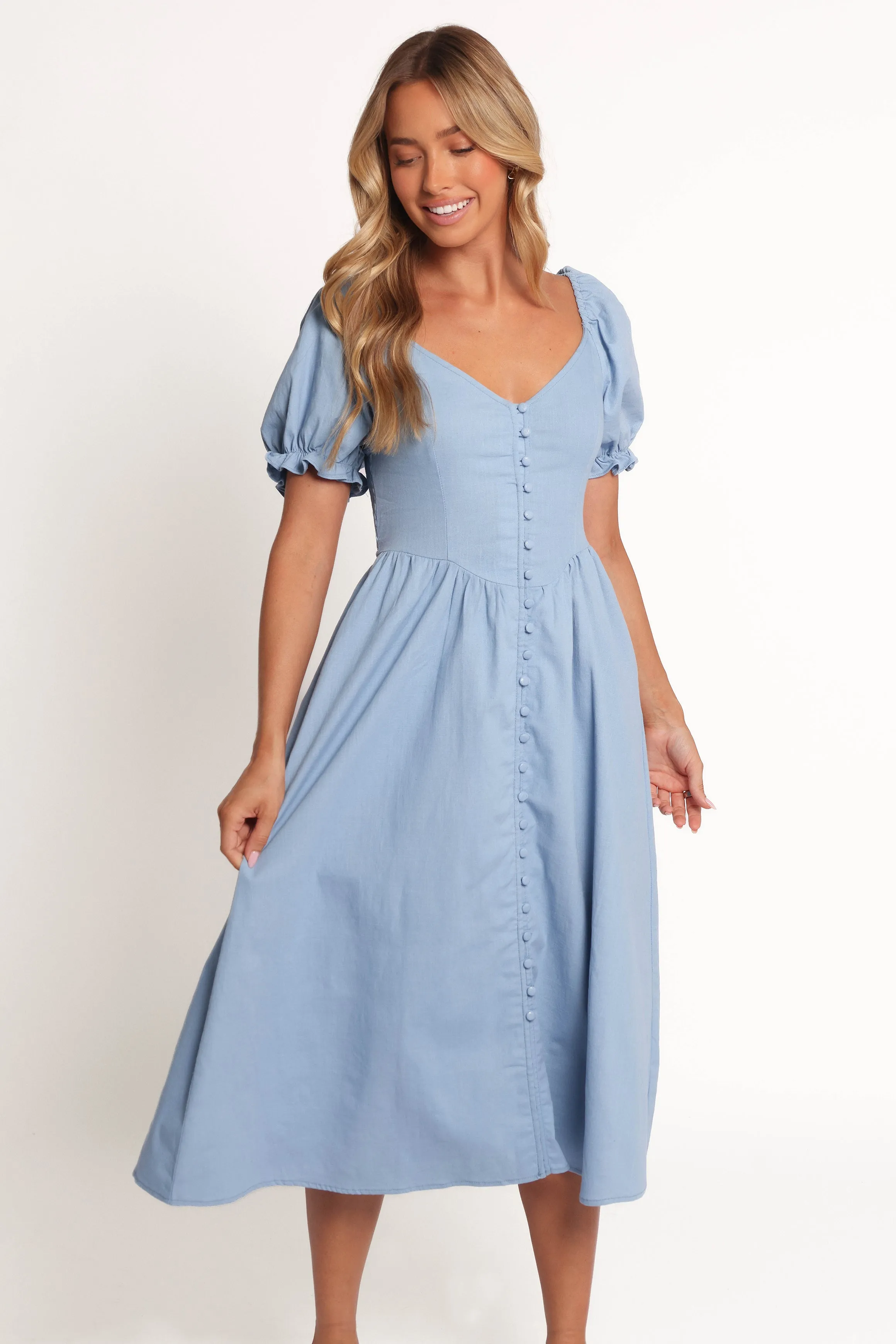 Fall Inspired Dainty Finish Serenade Midi Dress - Blue