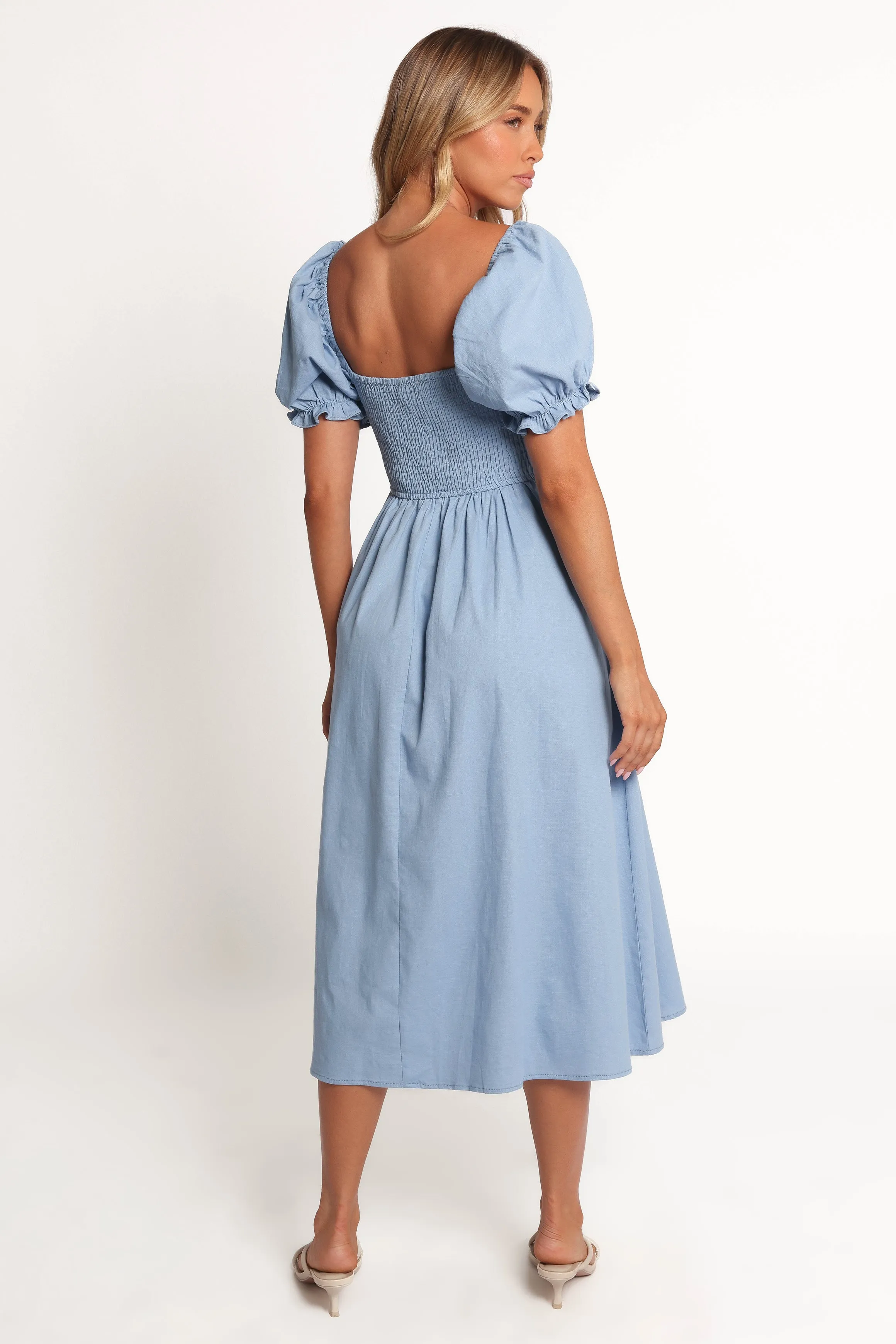 Serenade Midi Dress - Blue Elegant Waistband Fit