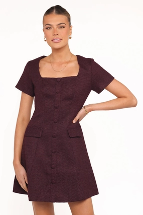 Flattering Waist Fit Sutton Mini Dress - Plum Tweed