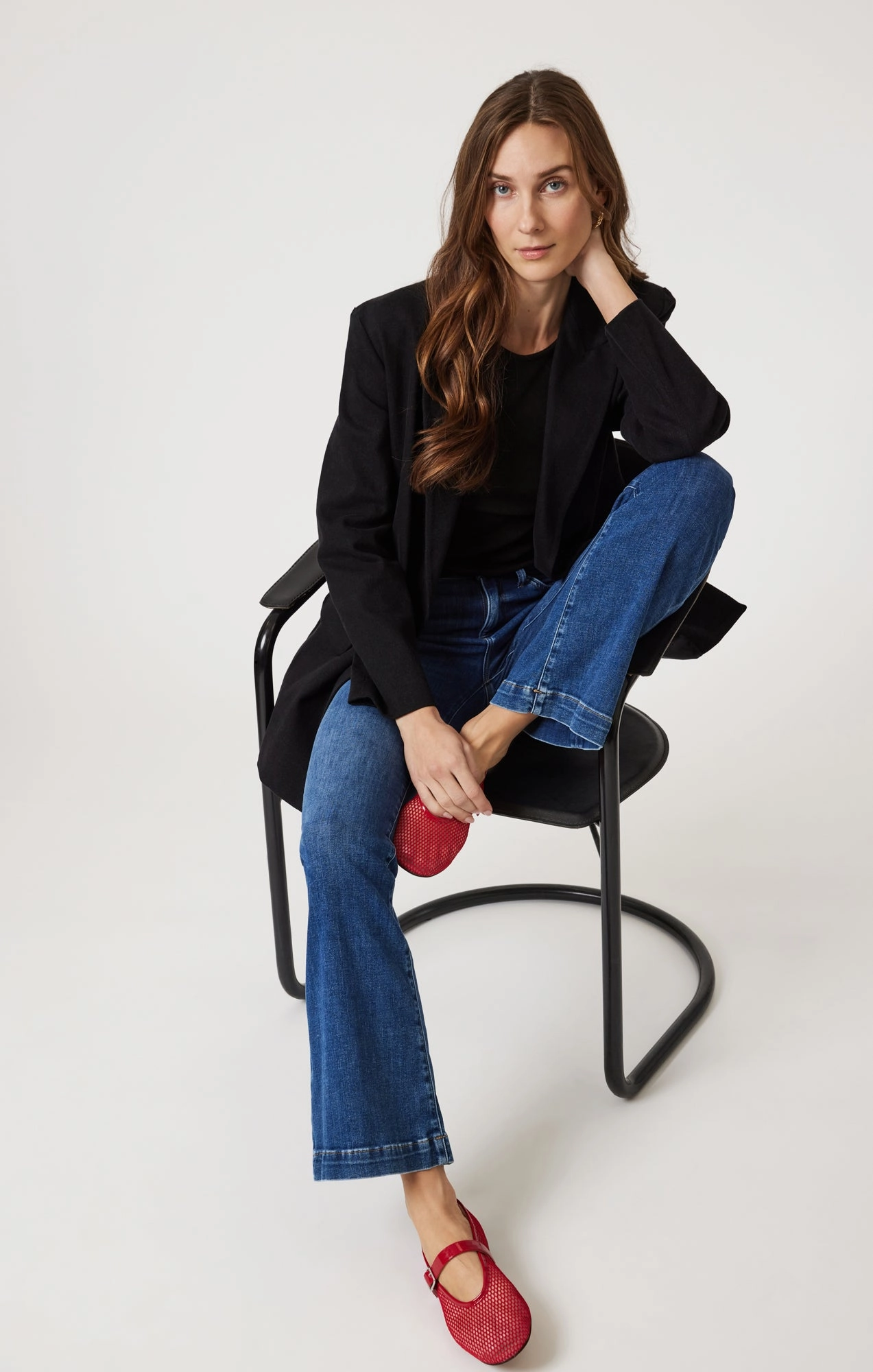 Shopping Day Street Fashion Textured Comfy Waist SYDNEY FLARE IN DARK BRUSHED FEATHER BLUE