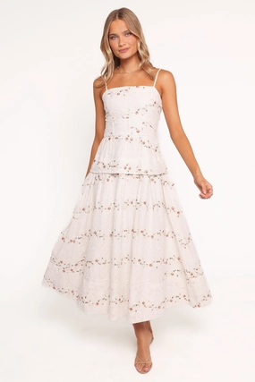 Eleanora Midi Dress - White Floral Night Out Subtle Fit