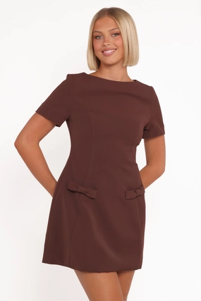 Minimalist Waistband Flexible Fabric Tanis Mini Dress - Brown