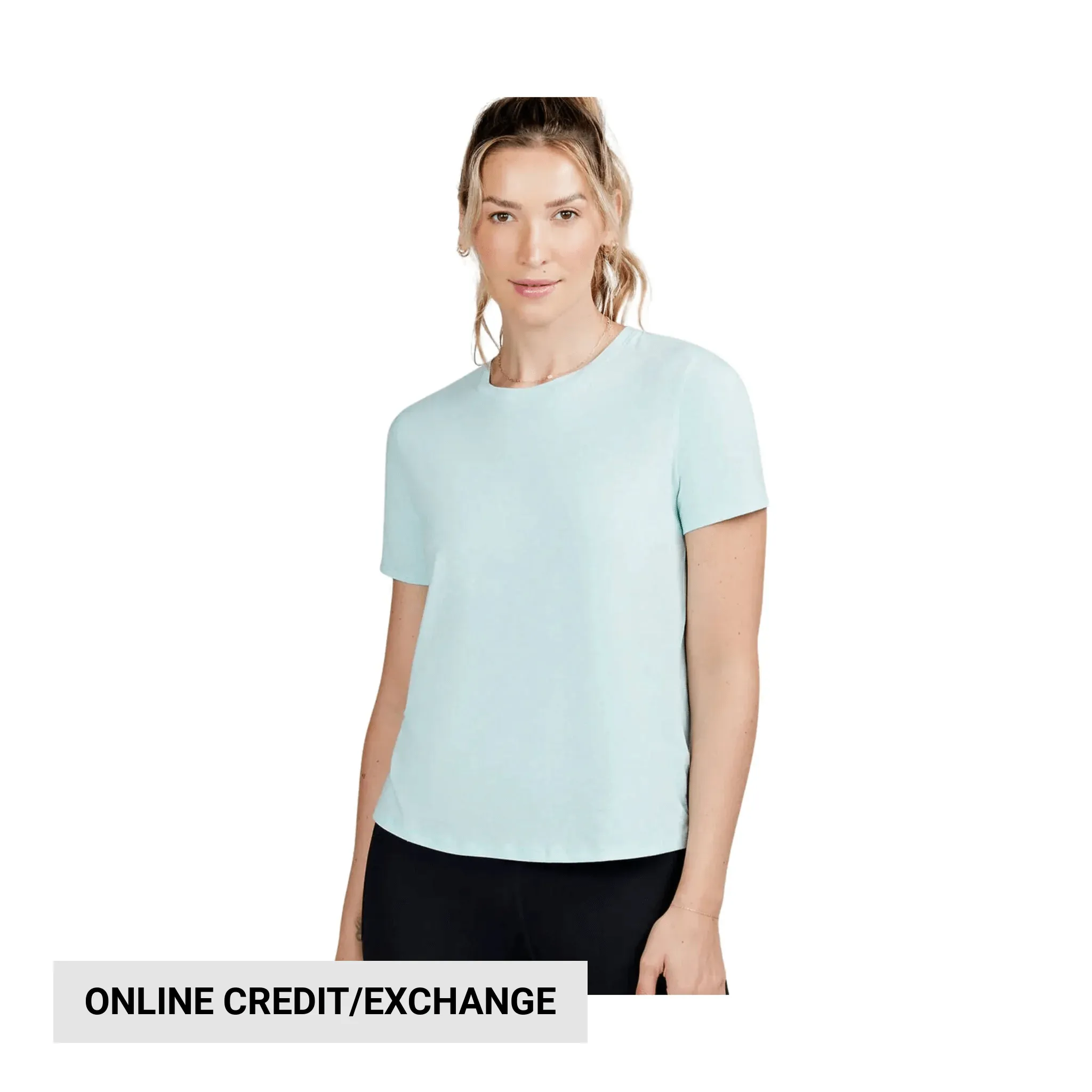 Tasc Women's All Day Short Sleeve T Shirt - Serene Heather Light Reflective Printing