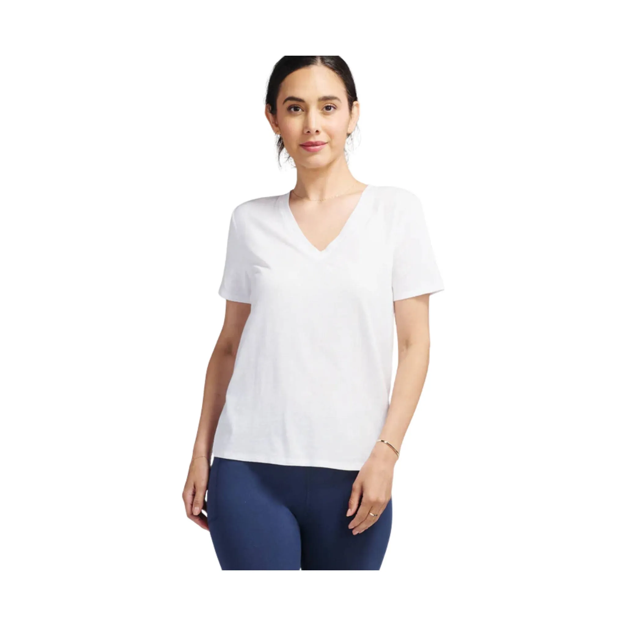 Tasc Women's All Day V-Neck Top - White Reinforced Buttonholes