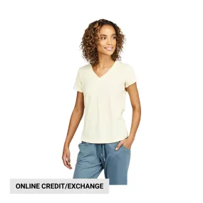 Tasc Women's NOLA V Neck T Shirt - Daisy Yellow Convertible Neckline Non Irritating Label