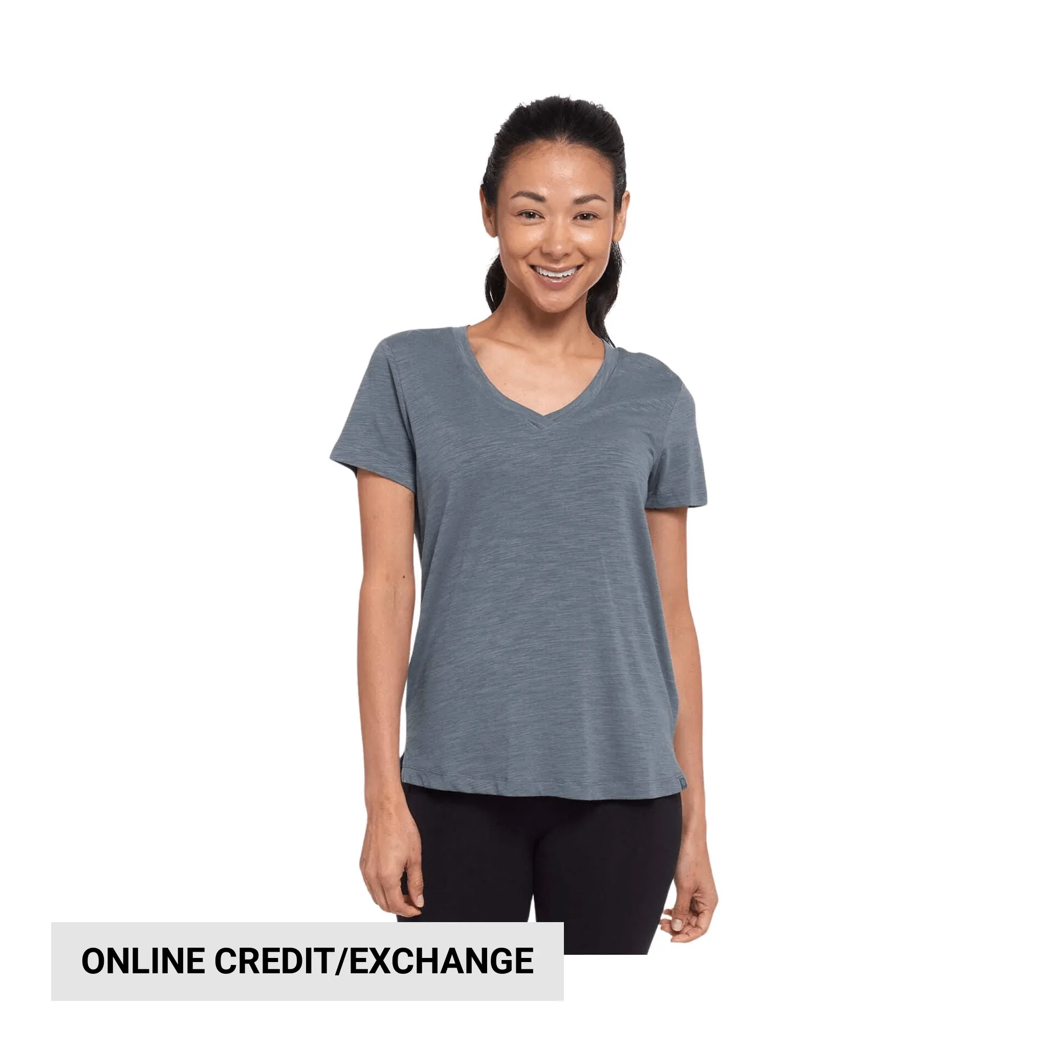 simple design Tasc Women's NOLA V Neck T Shirt - Storm