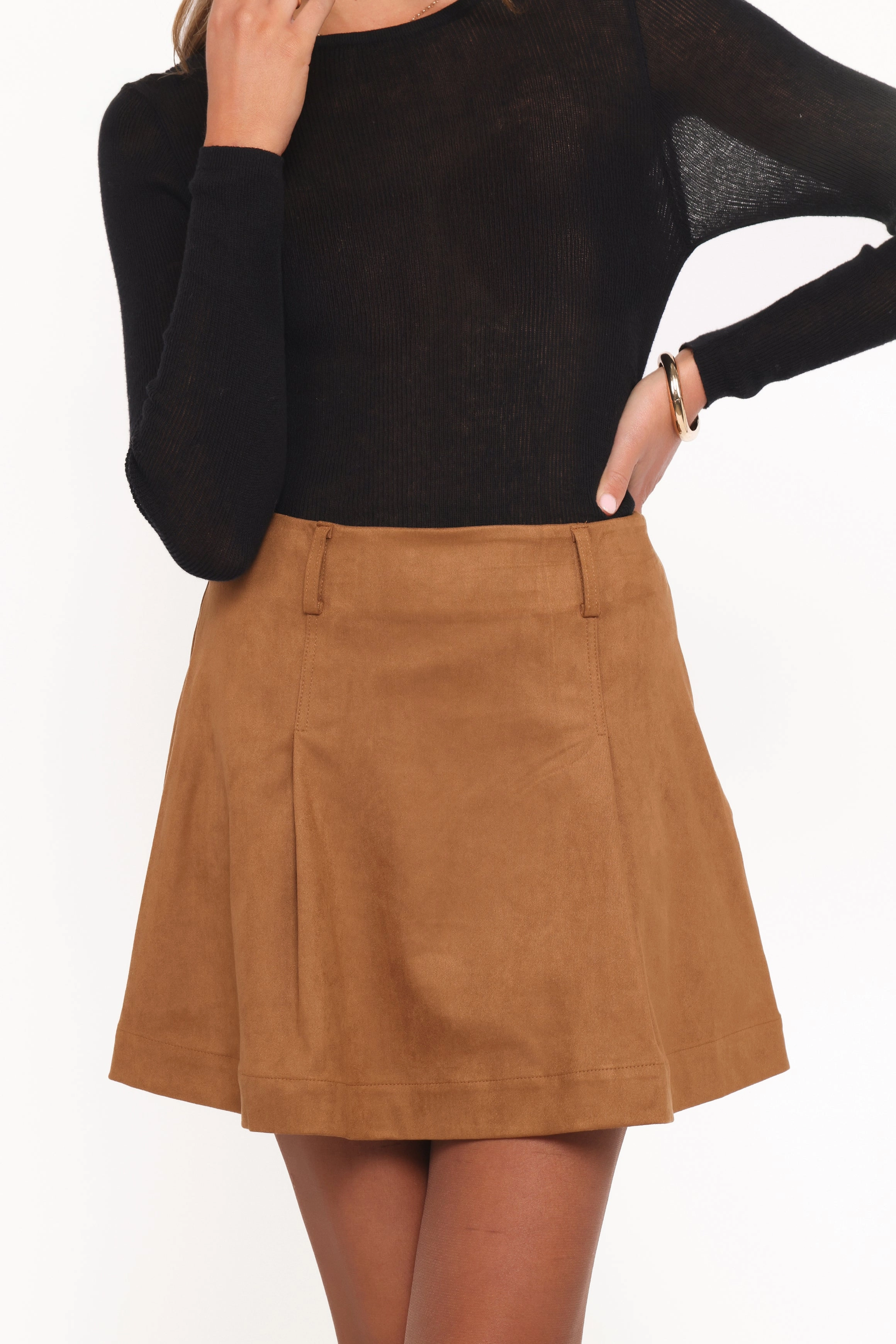 Charles Faux Suede Mini Skirt - Camel Water Repellent Finish
