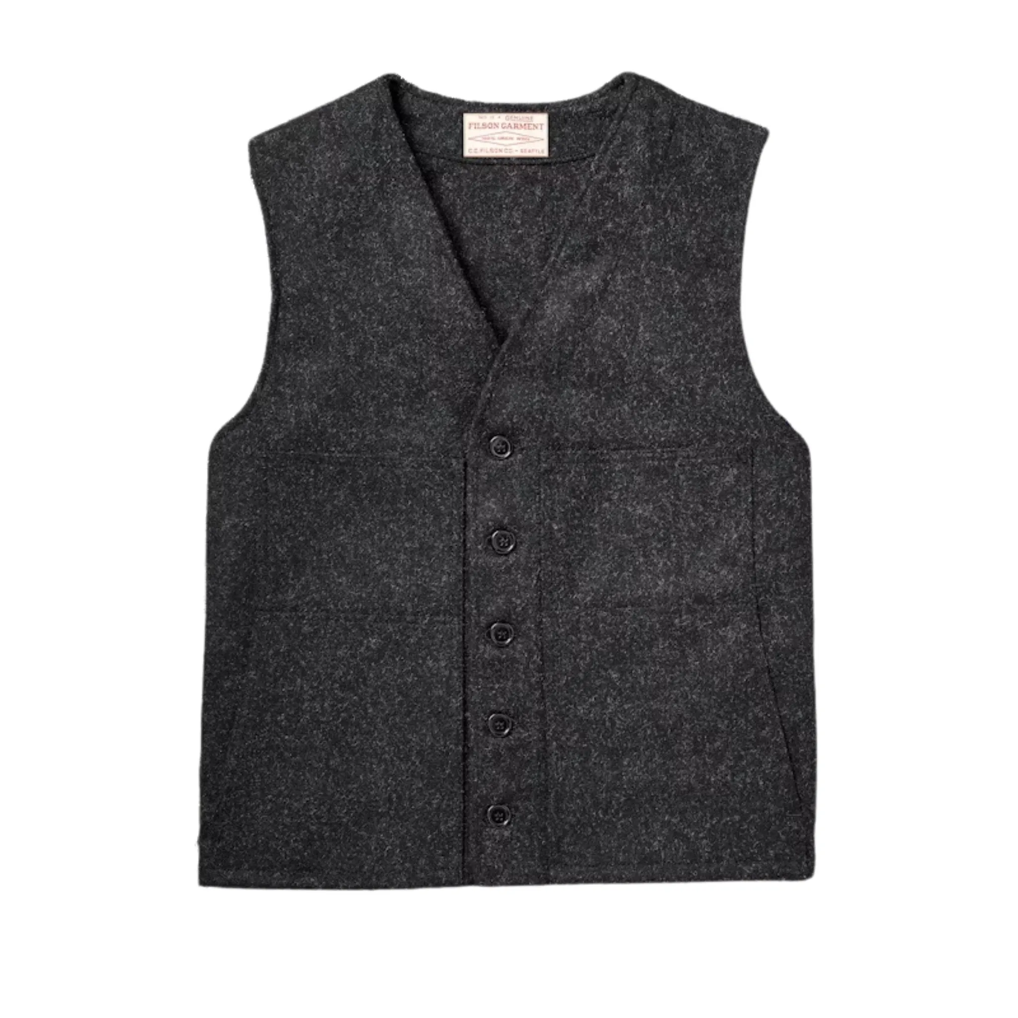 ElasticWaistband Silicone Grip Trim Filson Men's Mackinaw Wool Vest - Charcoal