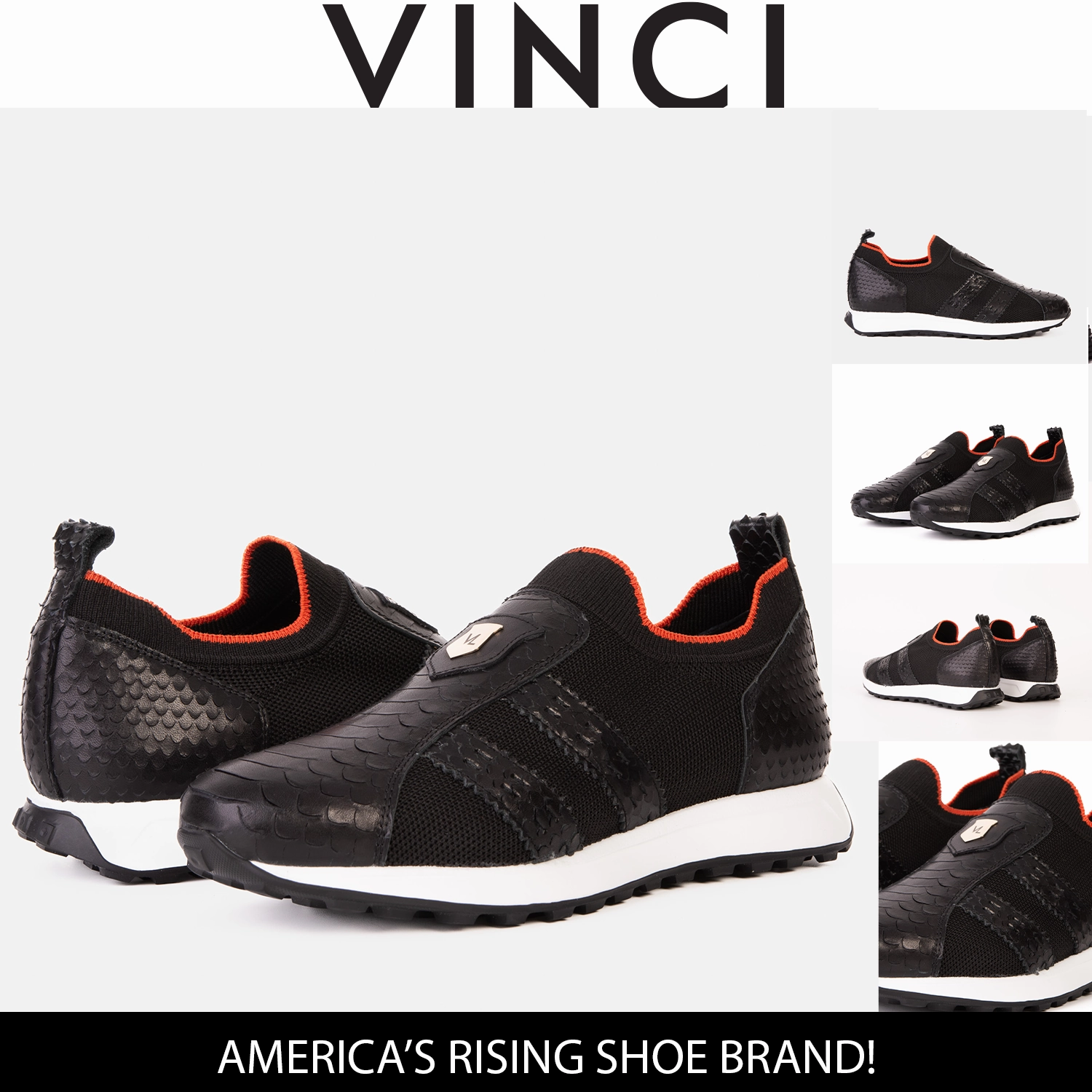 The Aslan Black Knitted & Leather Men Sneaker Smooth Texture