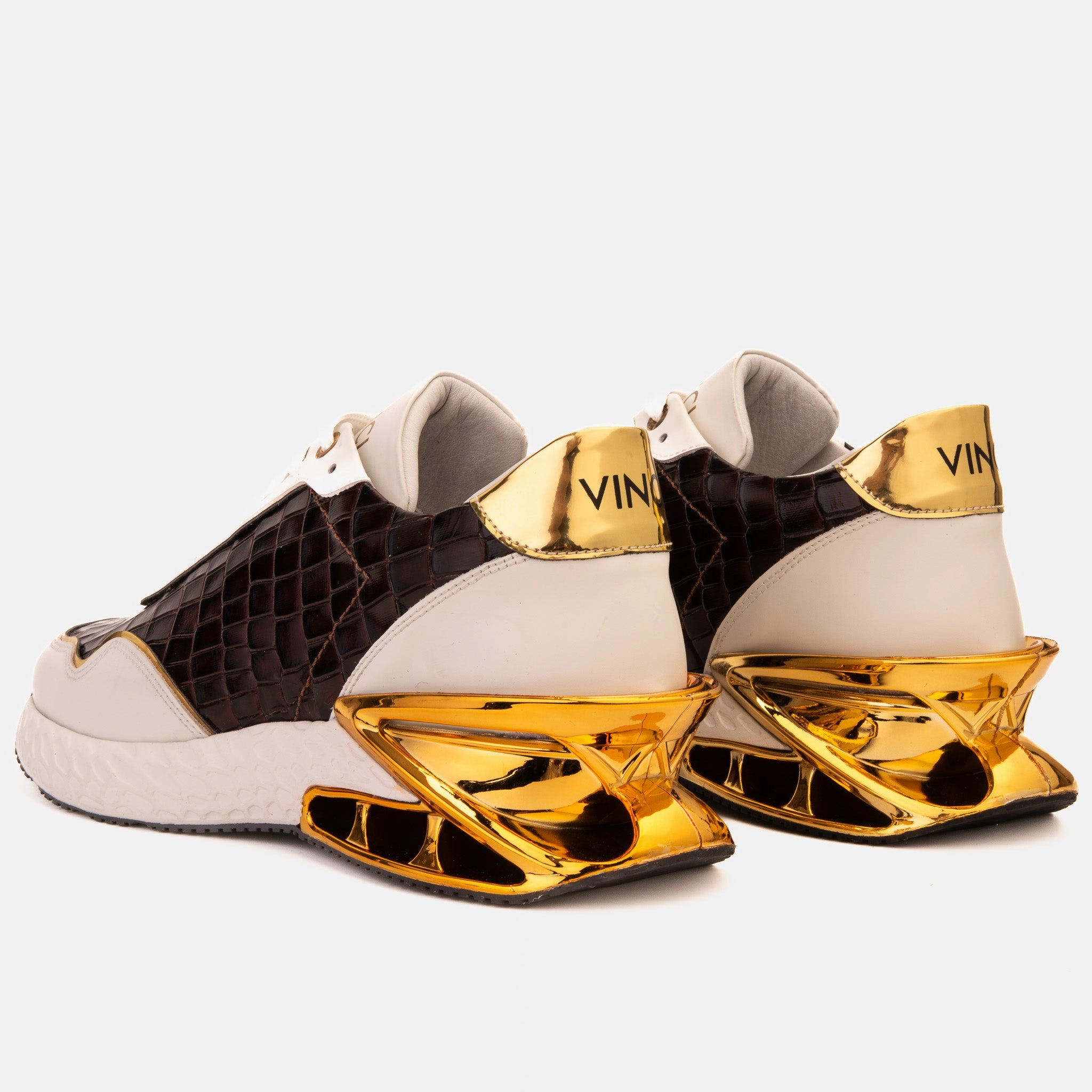 The Bellagio White & Gold Leather Men Sneaker Recycled fabric Tailored Design