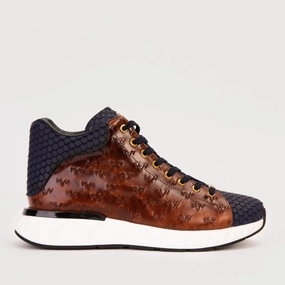 Grounded Footbed The Caesars Brown & Navy Leather High-Top Men Sneaker