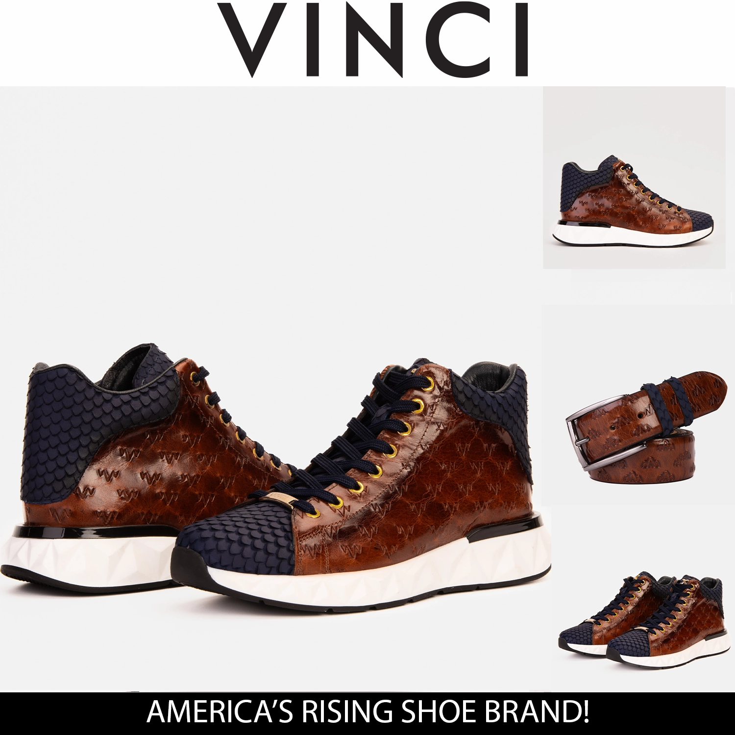 The Caesars Brown & Navy Leather High-Top Men Sneaker Impact Diffusion System AllPurpose
