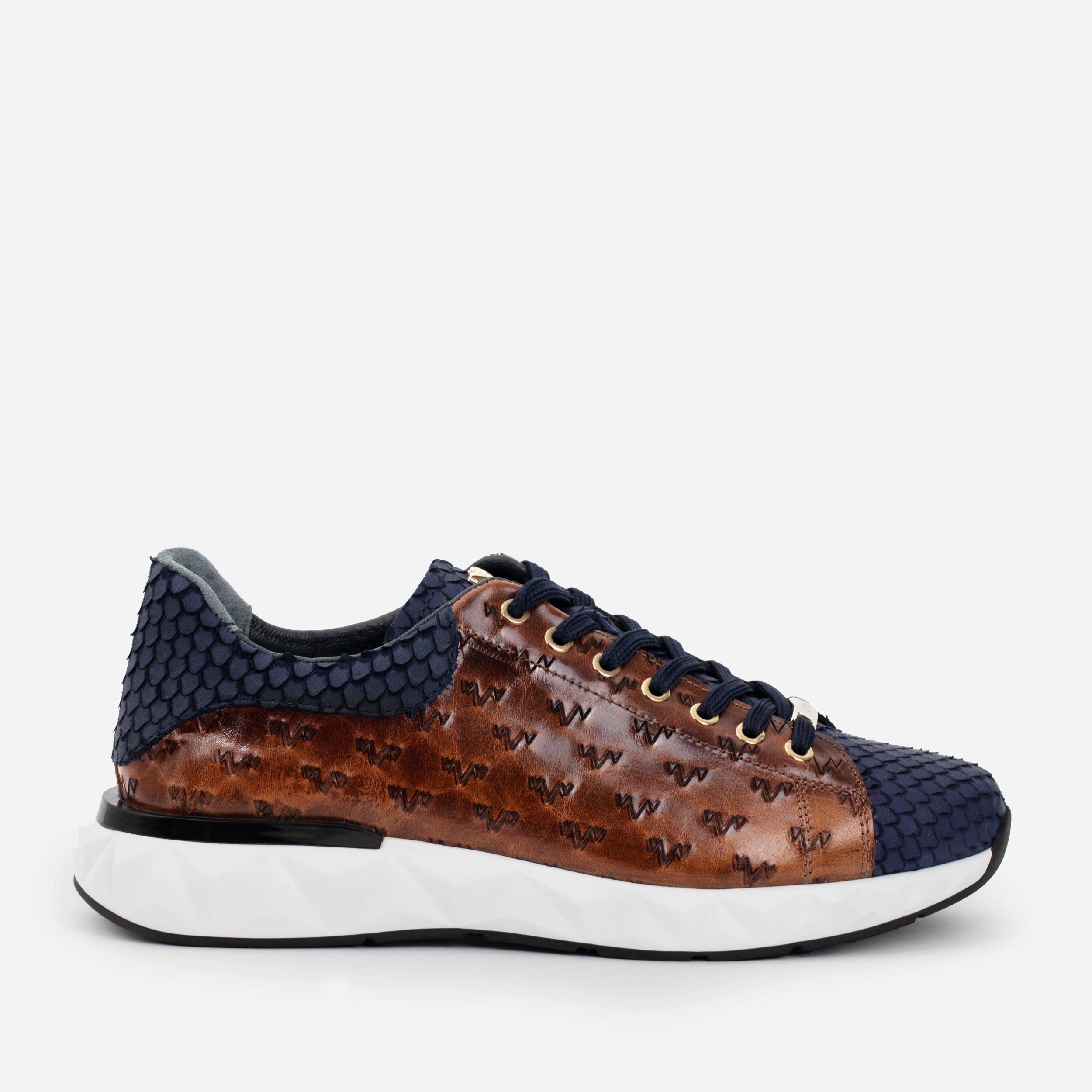 The Caesars Navy & Tan Leather Men Sneaker Secure Lace System