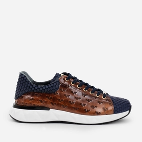 The Caesars Navy & Tan Leather Men Sneaker Secure Lace System