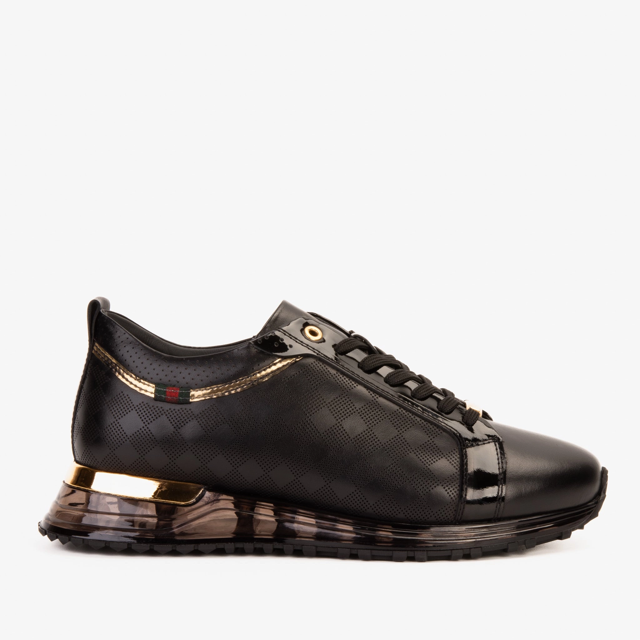 Regular Style The Cenova Black & Gold Leather Men Sneaker