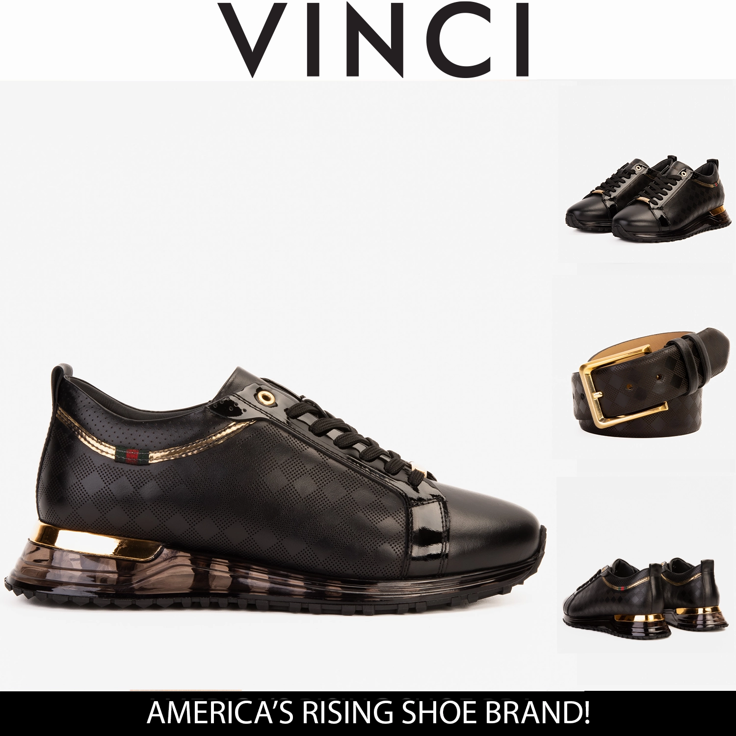 Street Step The Cenova Black & Gold Leather Men Sneaker