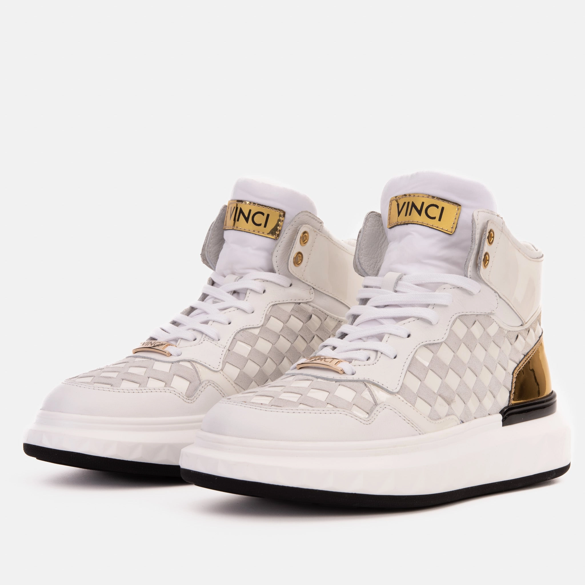 Sneaker Auctions The Eugene White & Gold Woven Leather High-Top Men Sneaker