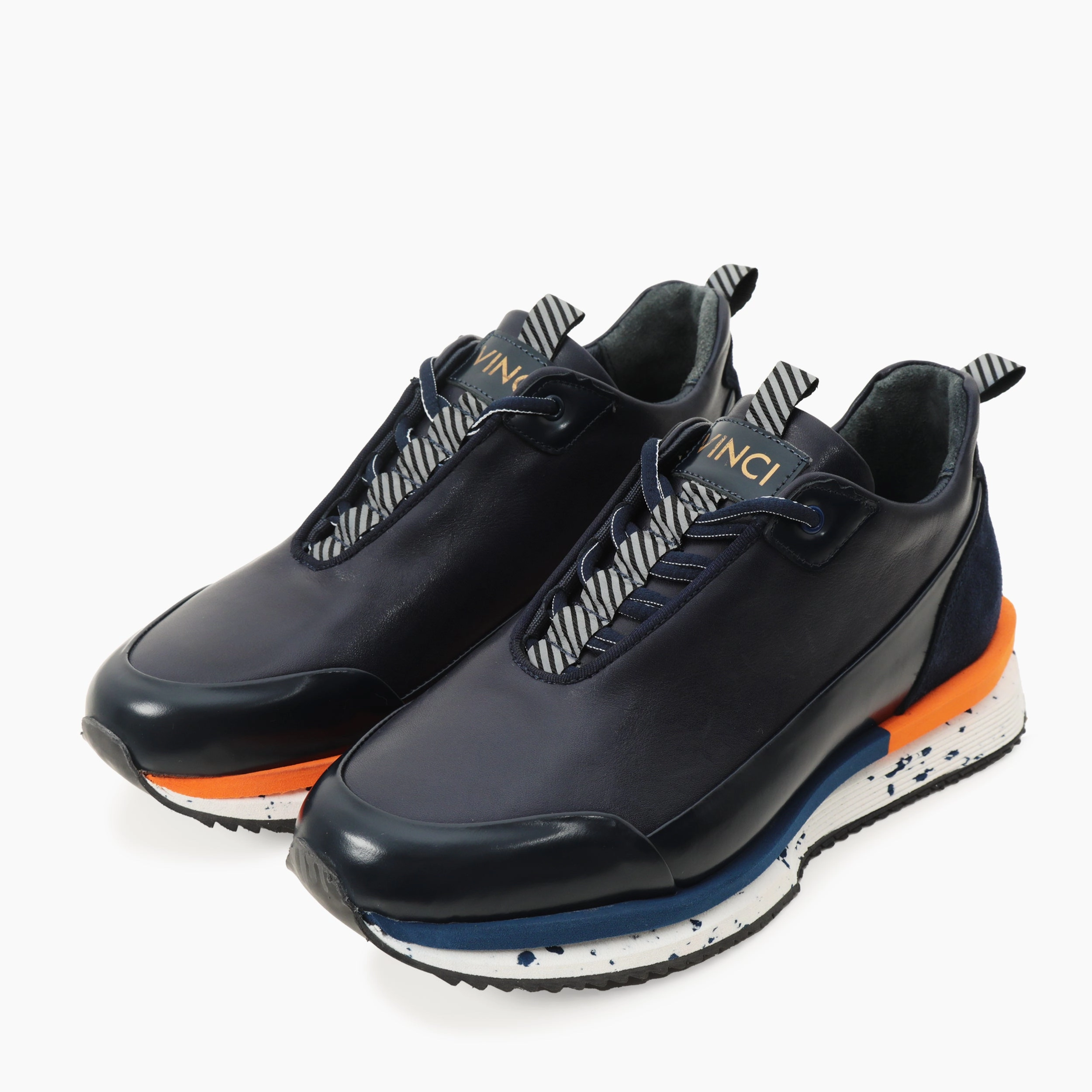 MemoryFoamInsole Seamless Knit Construction The Milford Navy Blue  Leather Men Sneaker