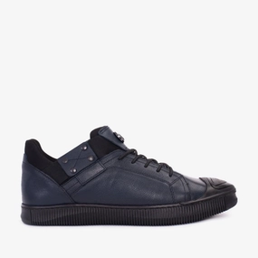 Moisture Wicking Insole The Mumbai Navy Blue Leather Men Sneaker Final Sale!