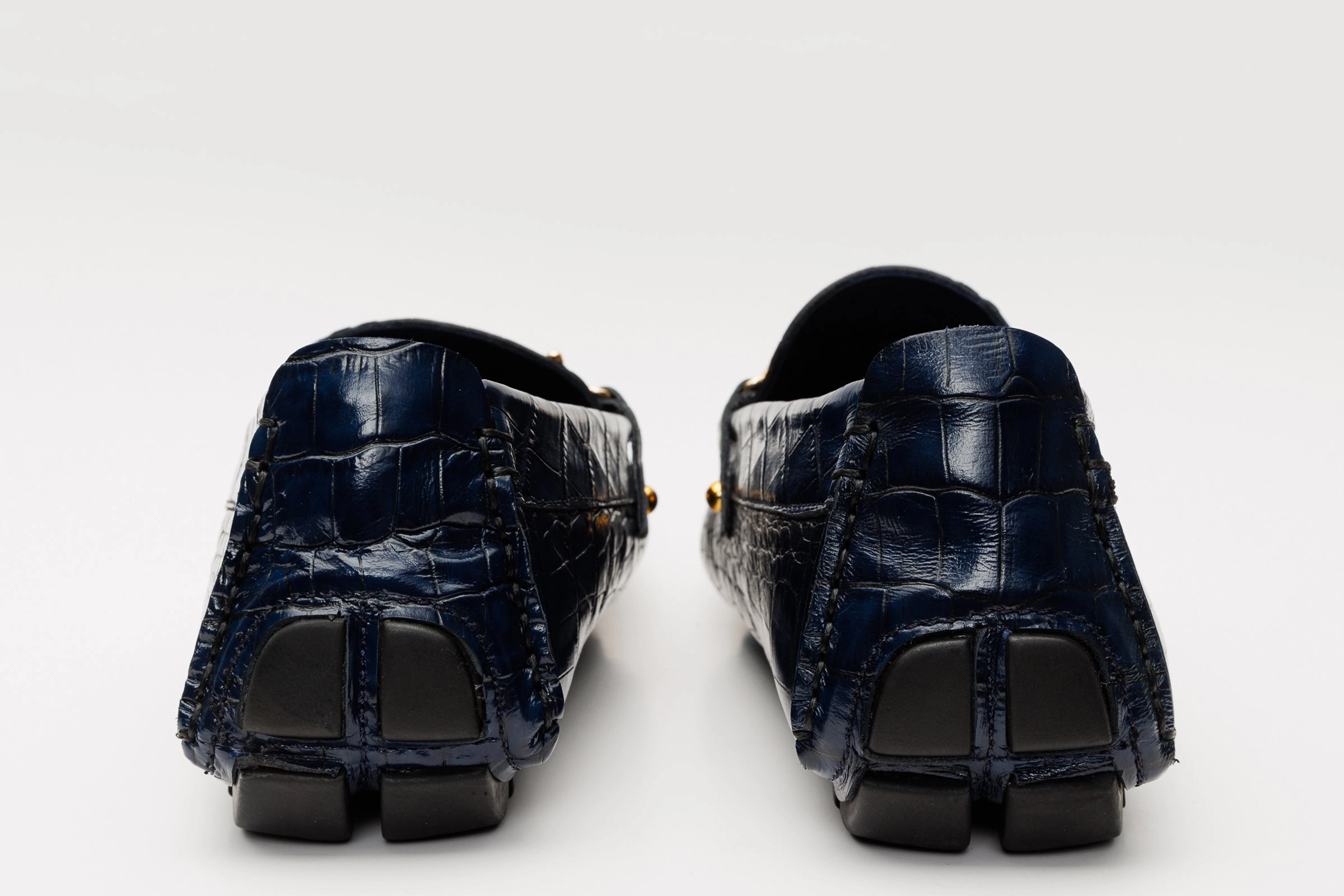 Derby Style Ventilation Perforations The Pisa Navy Blue Leather Bit Drive Loafer Men Shoe