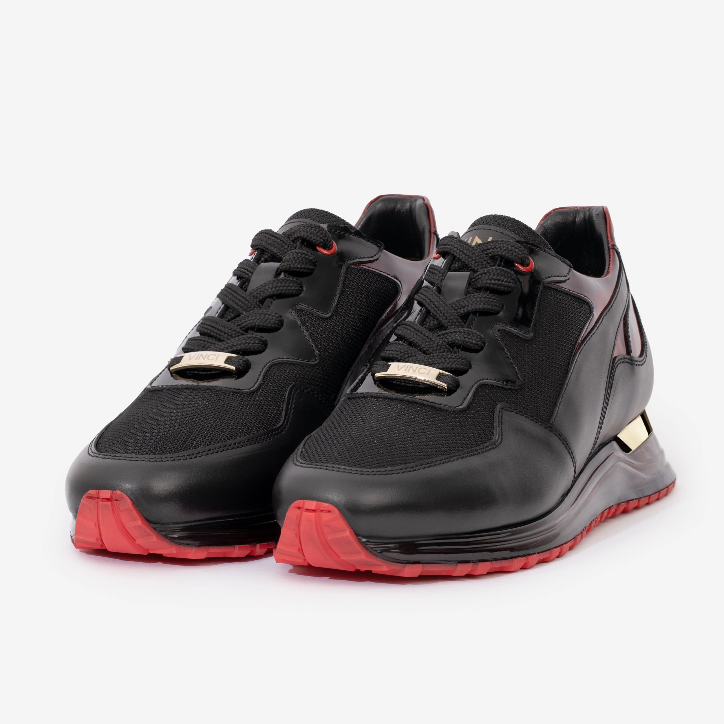 The Rialto Black & Red Patent Leather Men Sneaker Stylish Silhouette