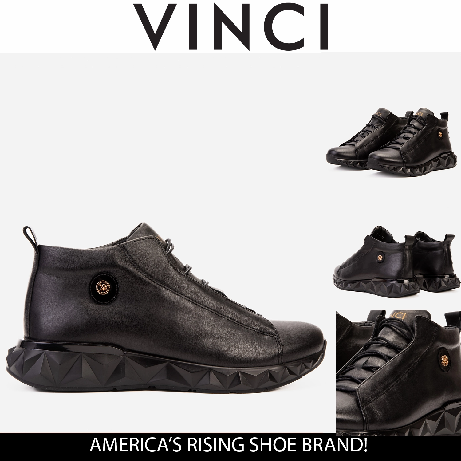 The Vertex Black Leather Men's Sneaker Flexible Chassis