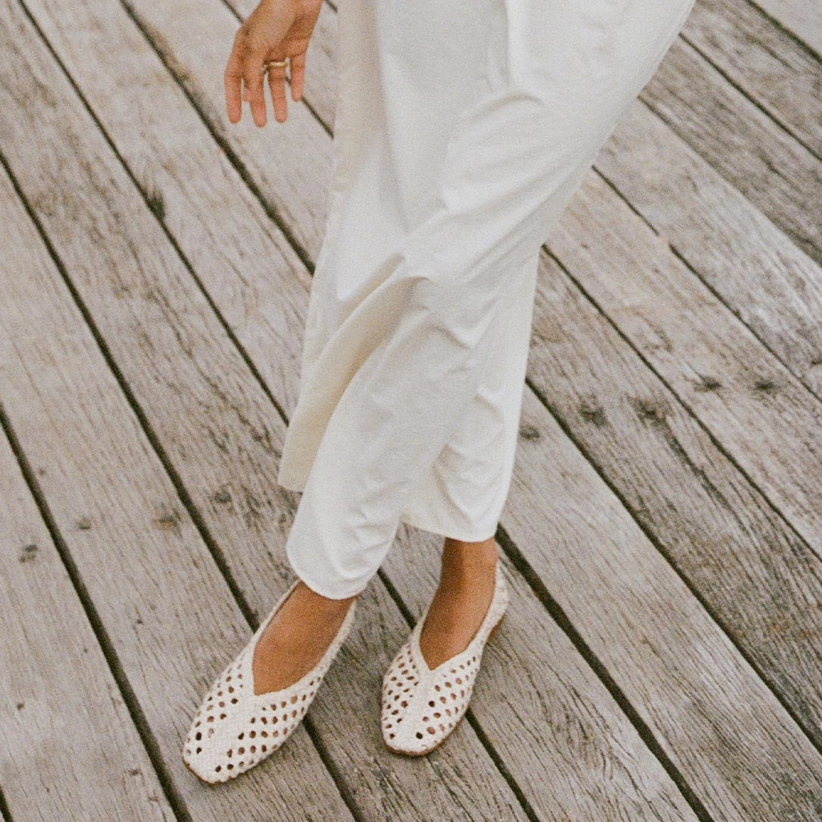 The Woven Paz - Ecru Leather Slip-On Style Hand Wash