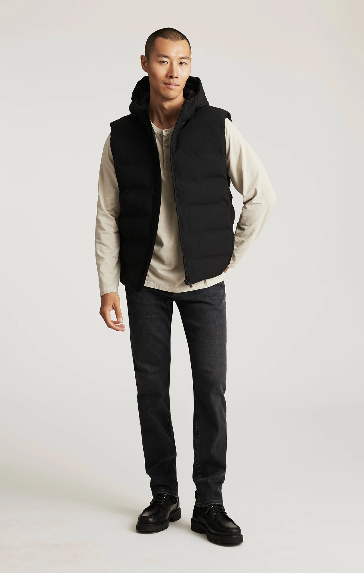 Durable Water Repellent HOODED VEST IN JET BLACK