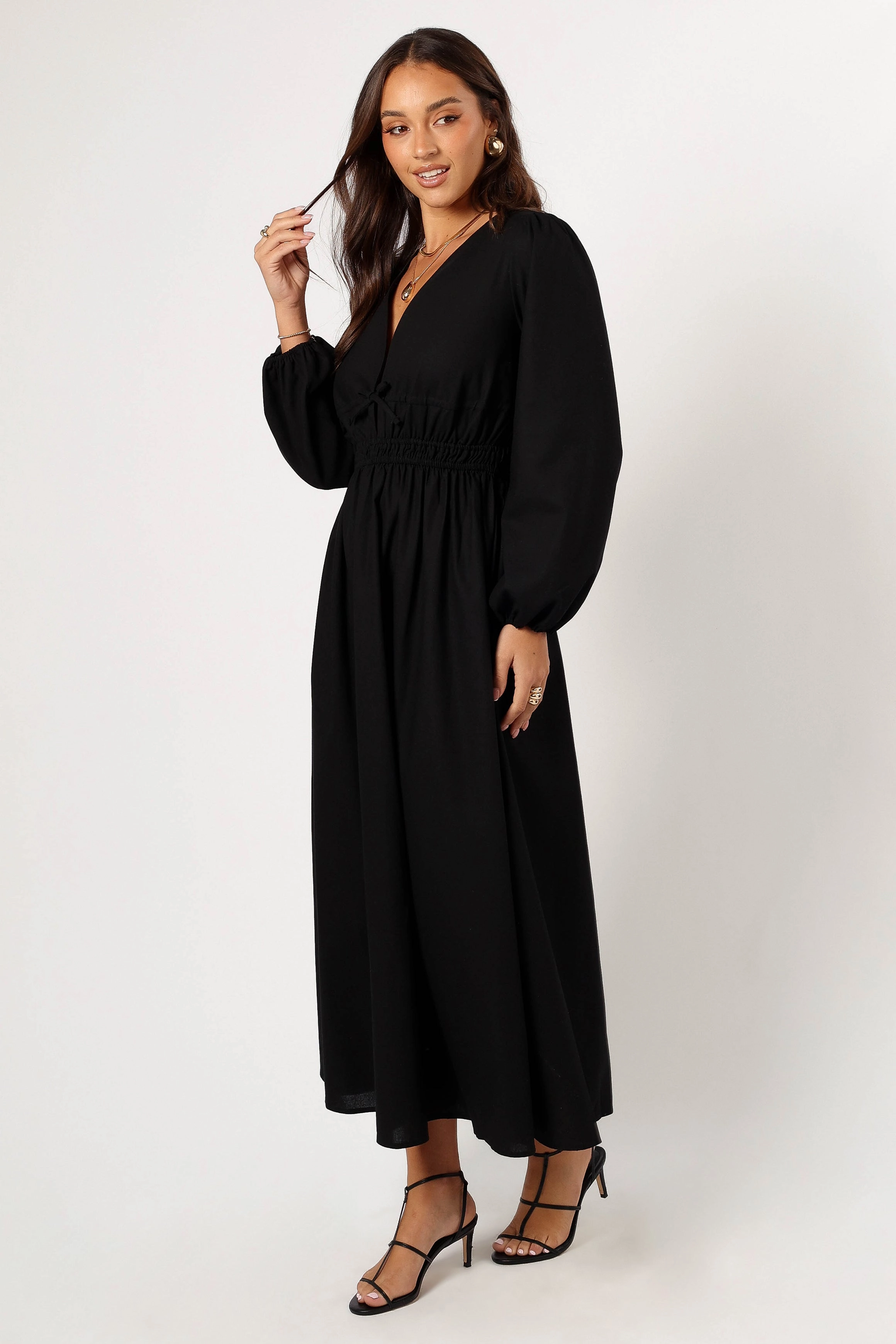 Satin Layers Contemporary Look Cece Long Sleeve Maxi Dress - Black
